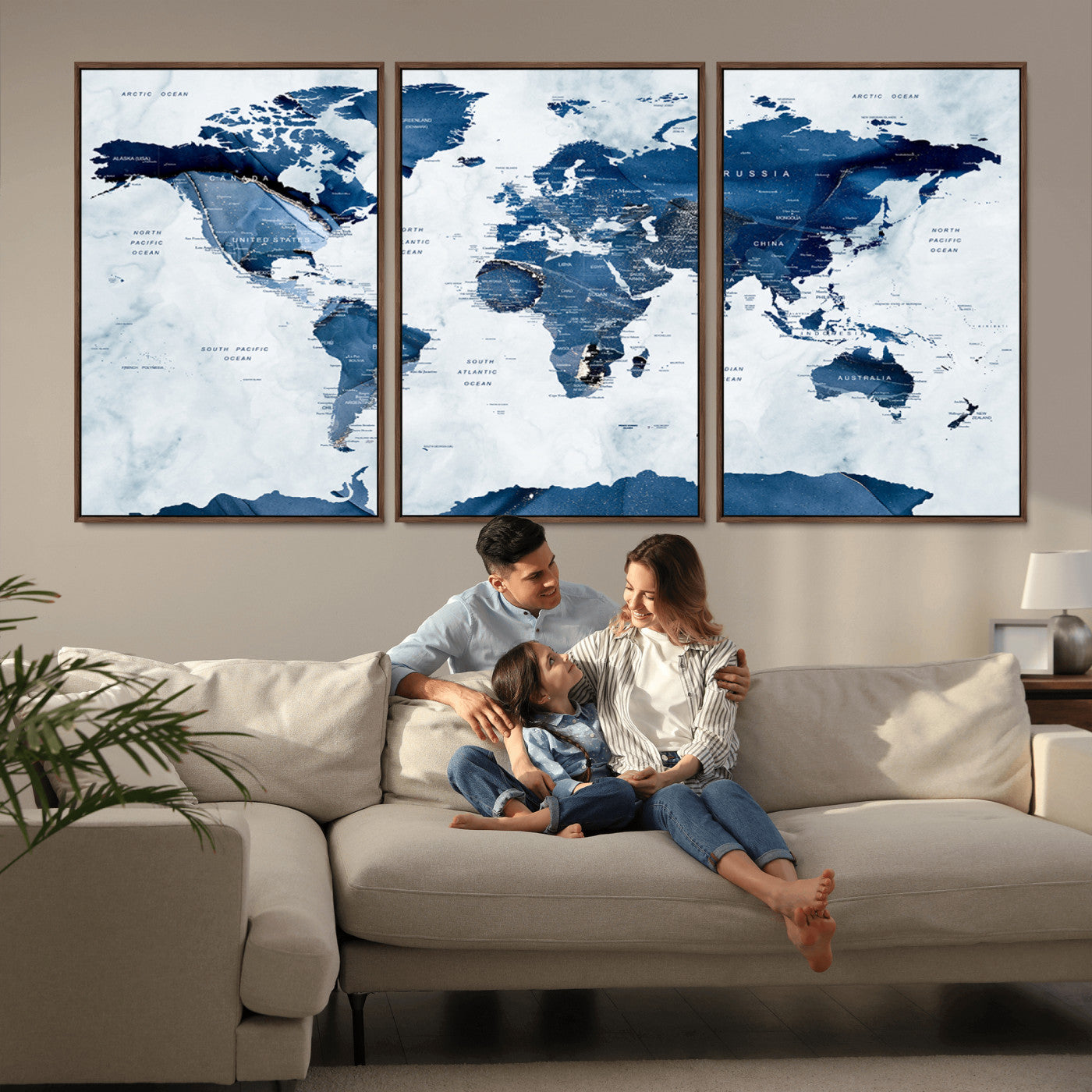 MGV-FC-60X30-3P - Push Pin World Map Canvas Print – Framed Wall Art for Couples to Track Their Travels – Anniversary