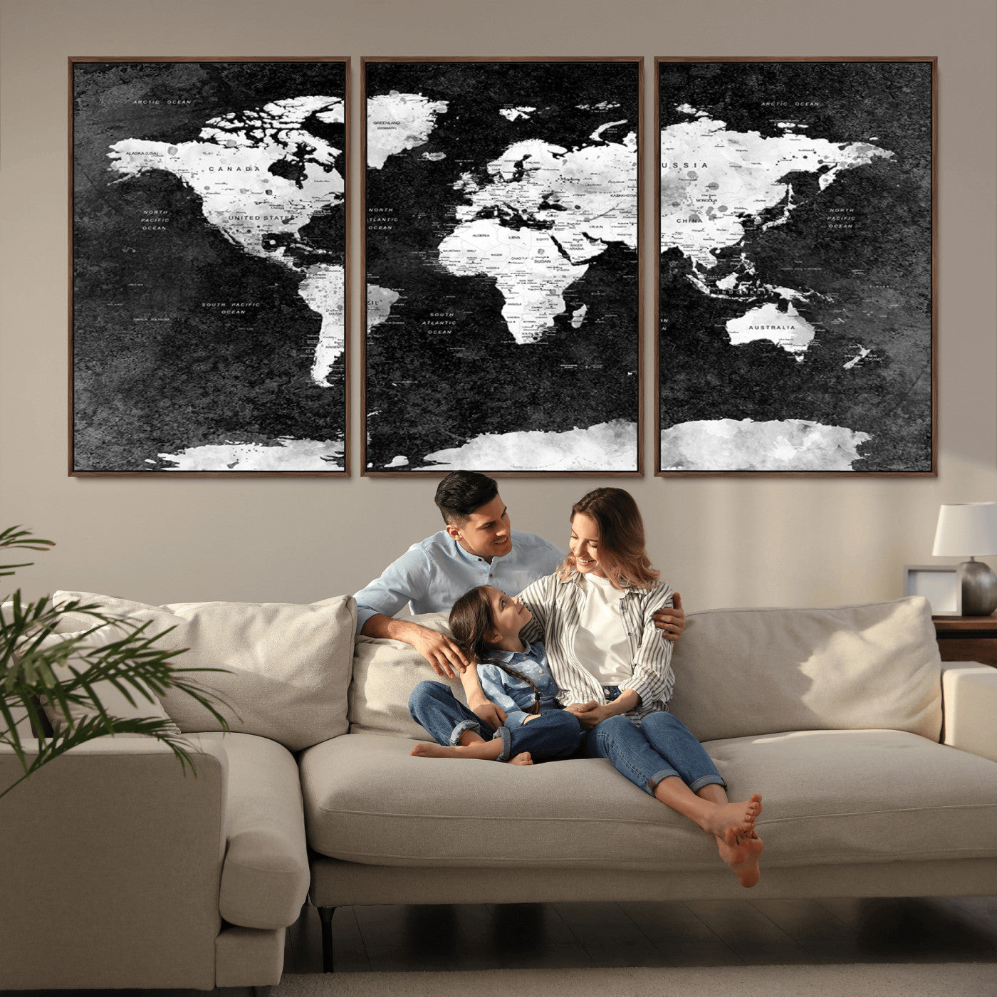 MGV-FC-60X30-3P - Push Pin World Map Canvas Print – Framed Wall Art for Couples to Track Their Travels – Anniversary