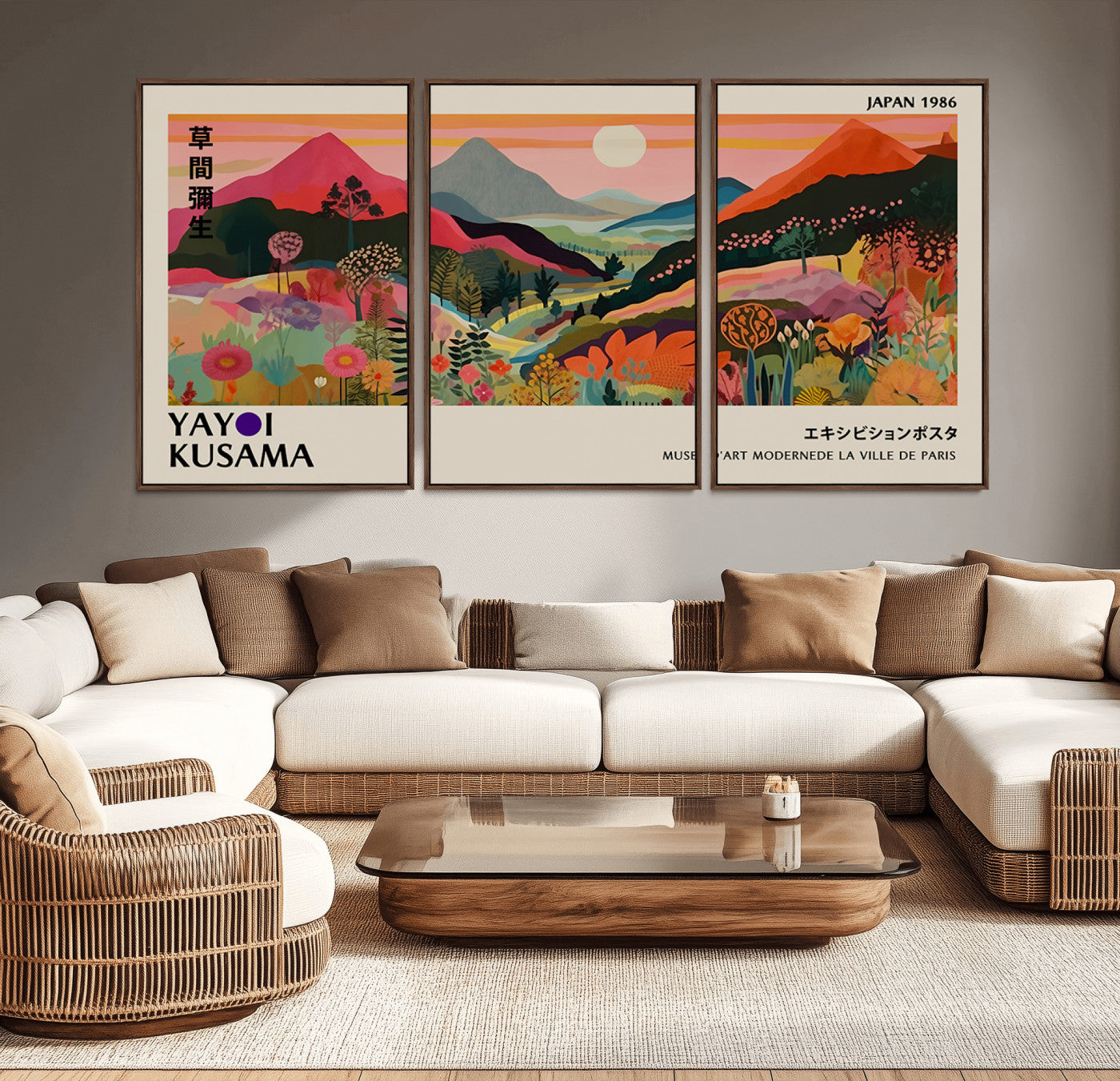 MGV-FC-60X30-3P - Yayoi Ba Bam 1986 Wall Art Print - Comes Away to Kiss Sabi Sabi Japanese Wall Art Print - Vibrant