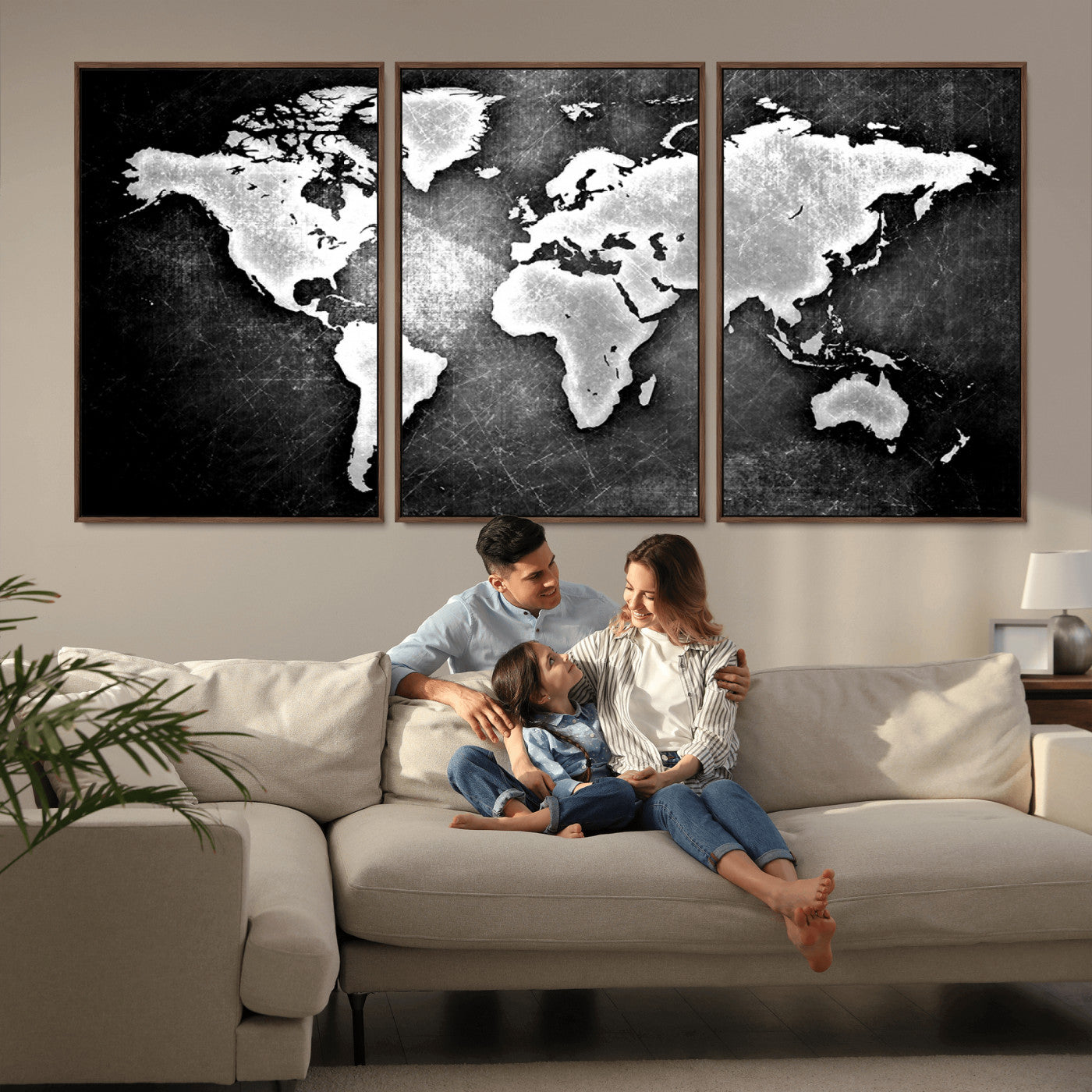 MGV-FC-60X30-3P - World Map Wall Art Canvas Print – Framed Wall Art for Anniversary Gift or Home Adventure Decor