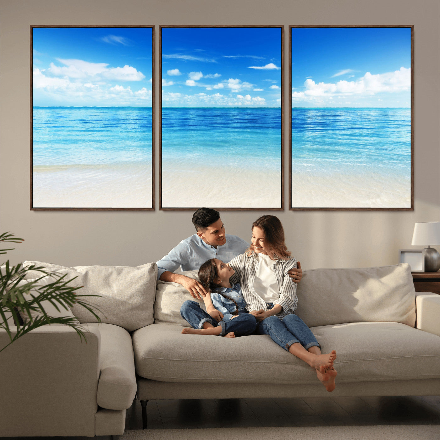 MGV-FC-60X30-3P - Beach Scene Canvas Wall Art Print – Tranquil Ocean Horizon and White Sand Beach Wall Decor for Home