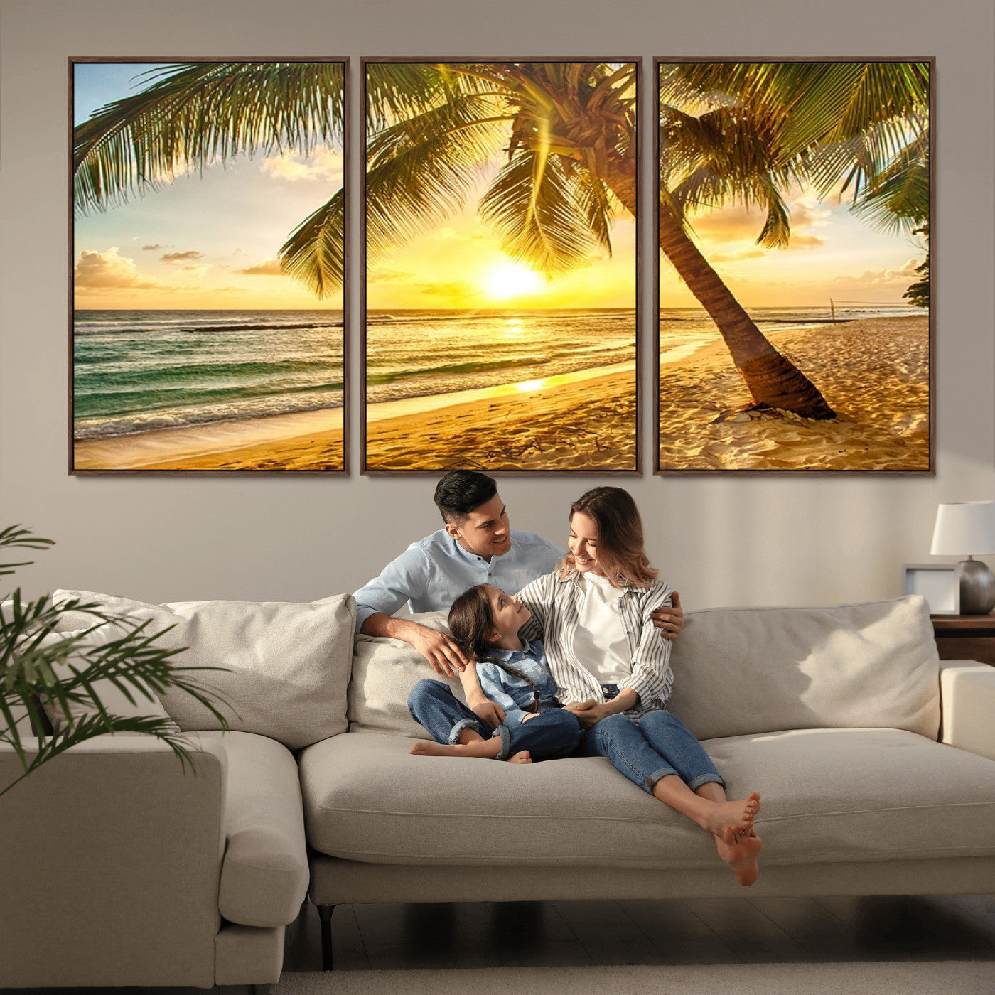 MGV-FC-60X30-3P - Beach Sunset Canvas Wall Art Print - Tropical Beach Canvas Wall Art Print – Vibrant Palm Trees and