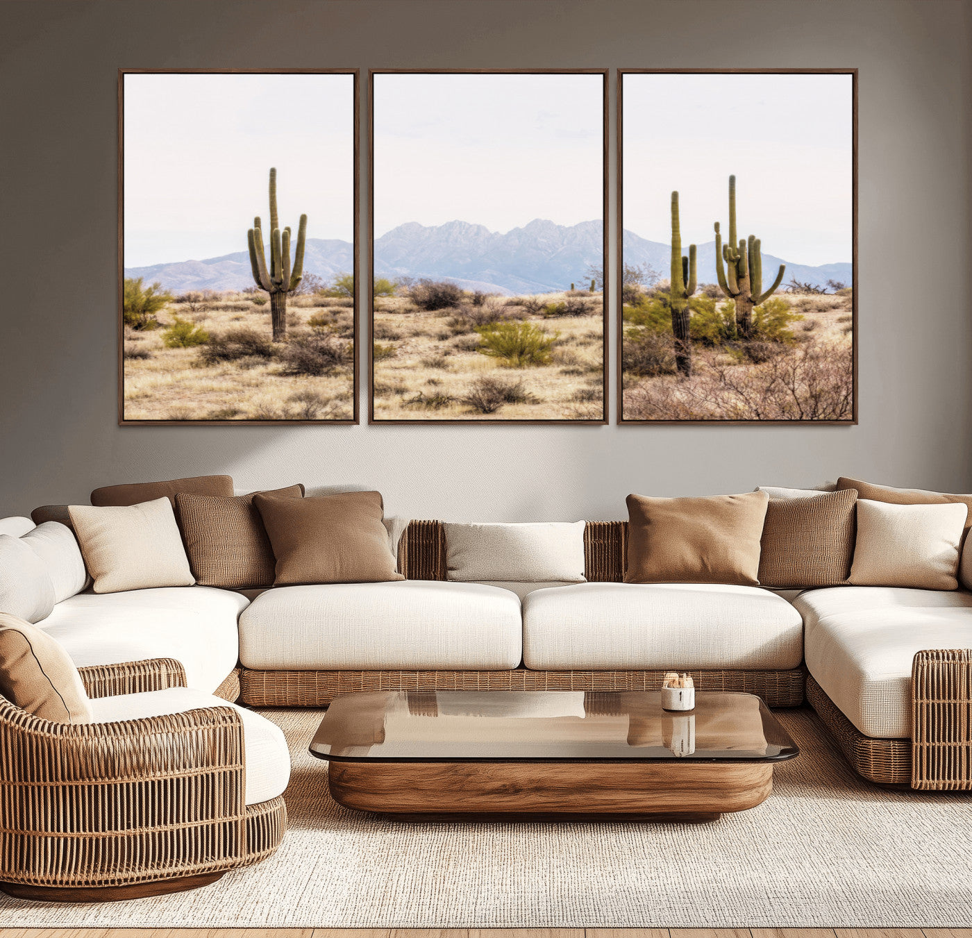 MGV-FC-60X30-3P - Arizona Desert Wall Art Print | Arizona Desert Canvas Print with Saguaro Cacti | Southwestern
