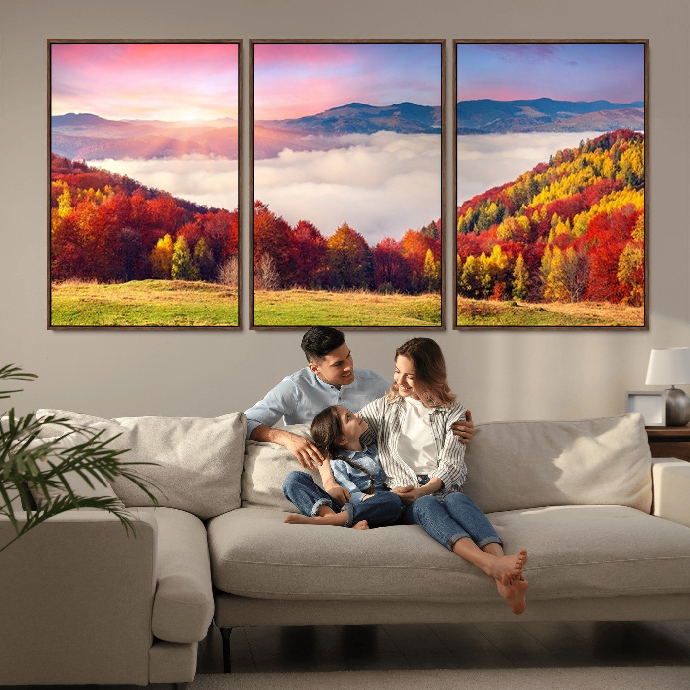 MGV-FC-60X30-3P - Autumn Mountain Foggy Landscape Wall Art Canvas Print | Beautiful Forest Canvas Print | Misty