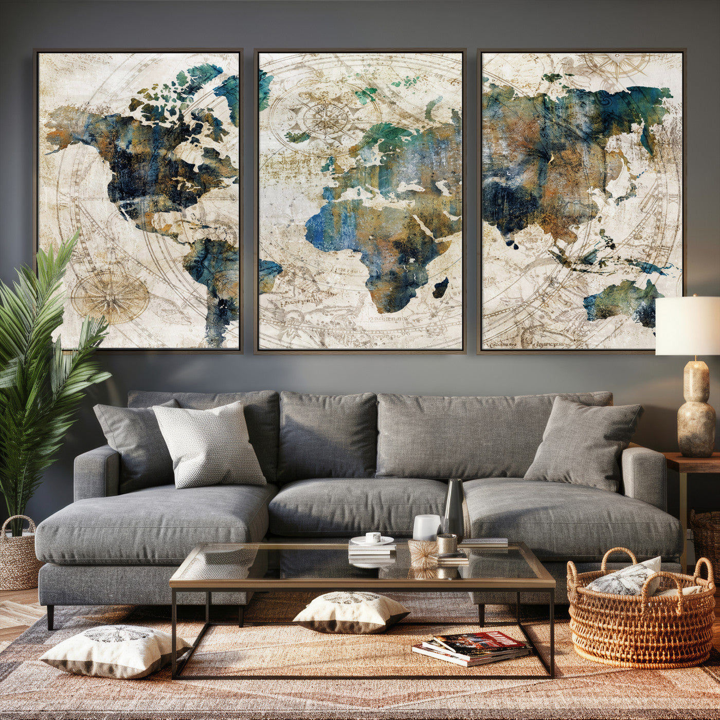 36972-MGV-CV-36X24 - Grunge Abstract World Map Art Print Canvas Print for Office Decor