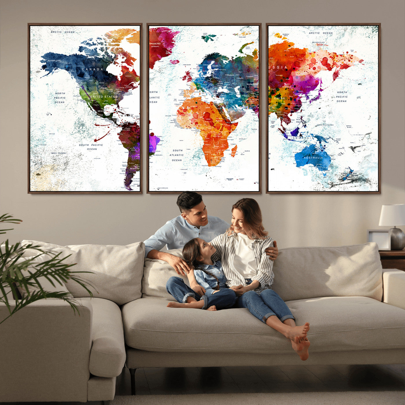 MGV-FC-60X30-3P - Push Pin World Map Canvas Print – Framed Wall Art for Couples to Track Their Travels – Anniversary