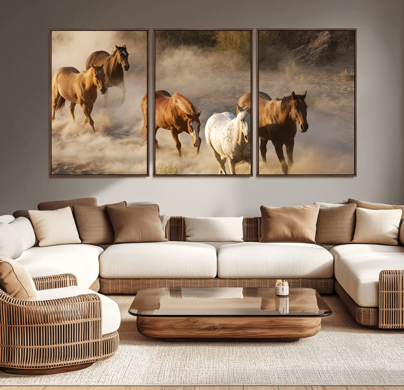 MGV-FC-60X30-3P - Large Wall Art 5 Horses Running on Sand Canvas Print
