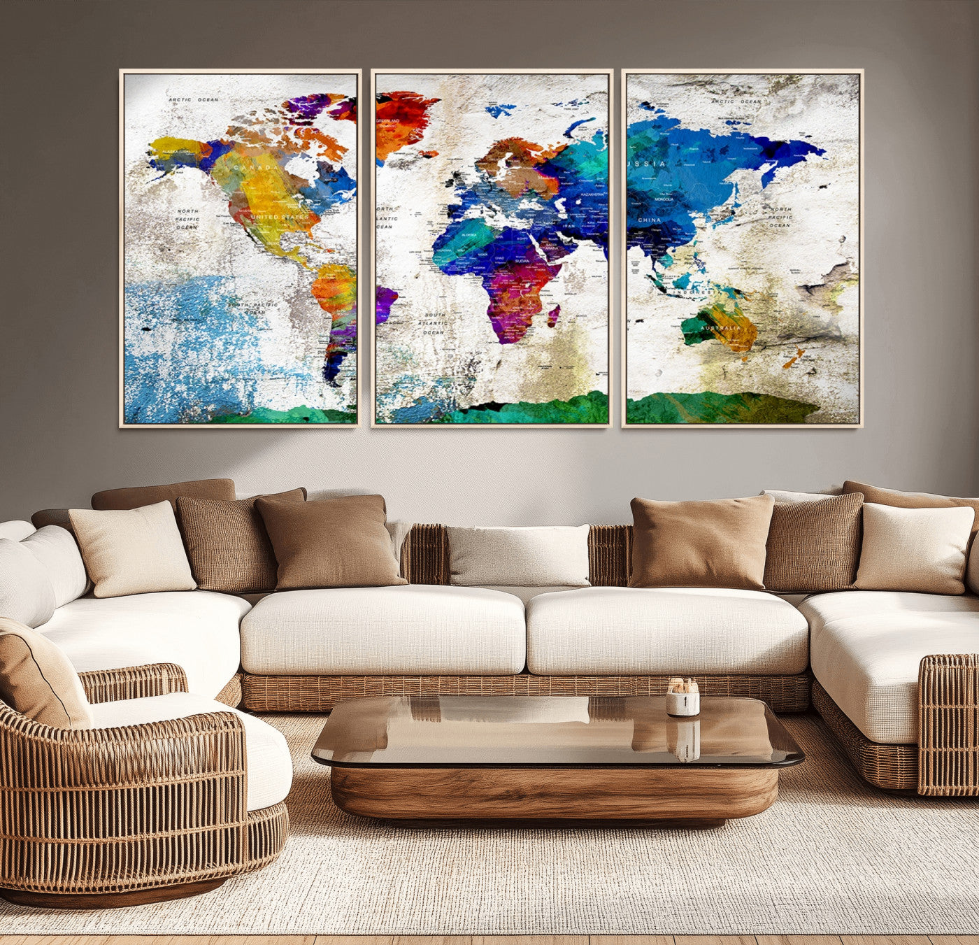 89870-MGV-CV-36X24-Push Pin World Map Canvas Print – Framed Travel Map Wall Art for Couples, Anniversary Gift, Modern Home or Office Decor