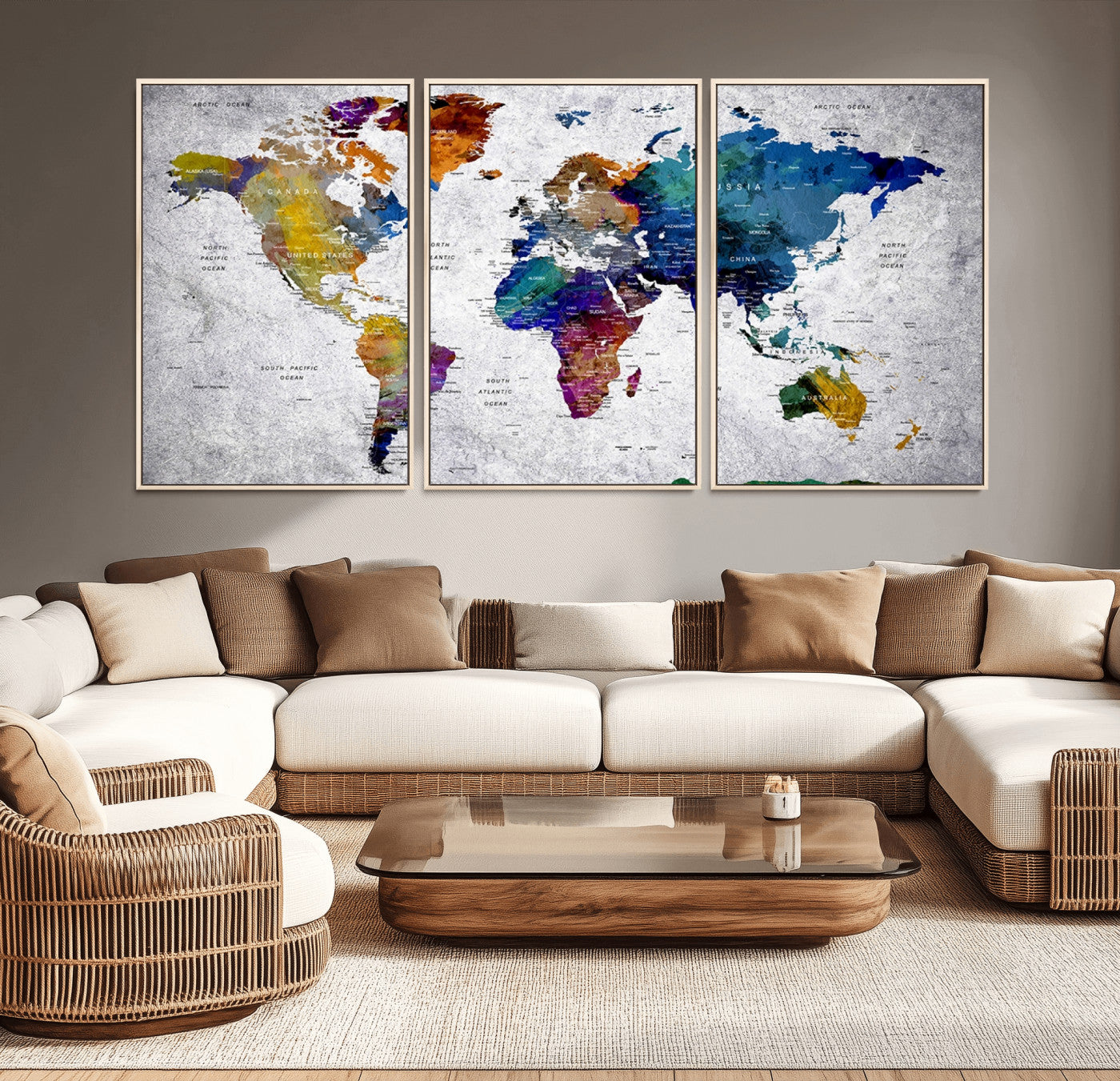 MGV-FC-60X30-3P - Push Pin World Map Canvas Print – Framed Wall Art for Couples to Track Their Travels – Anniversary