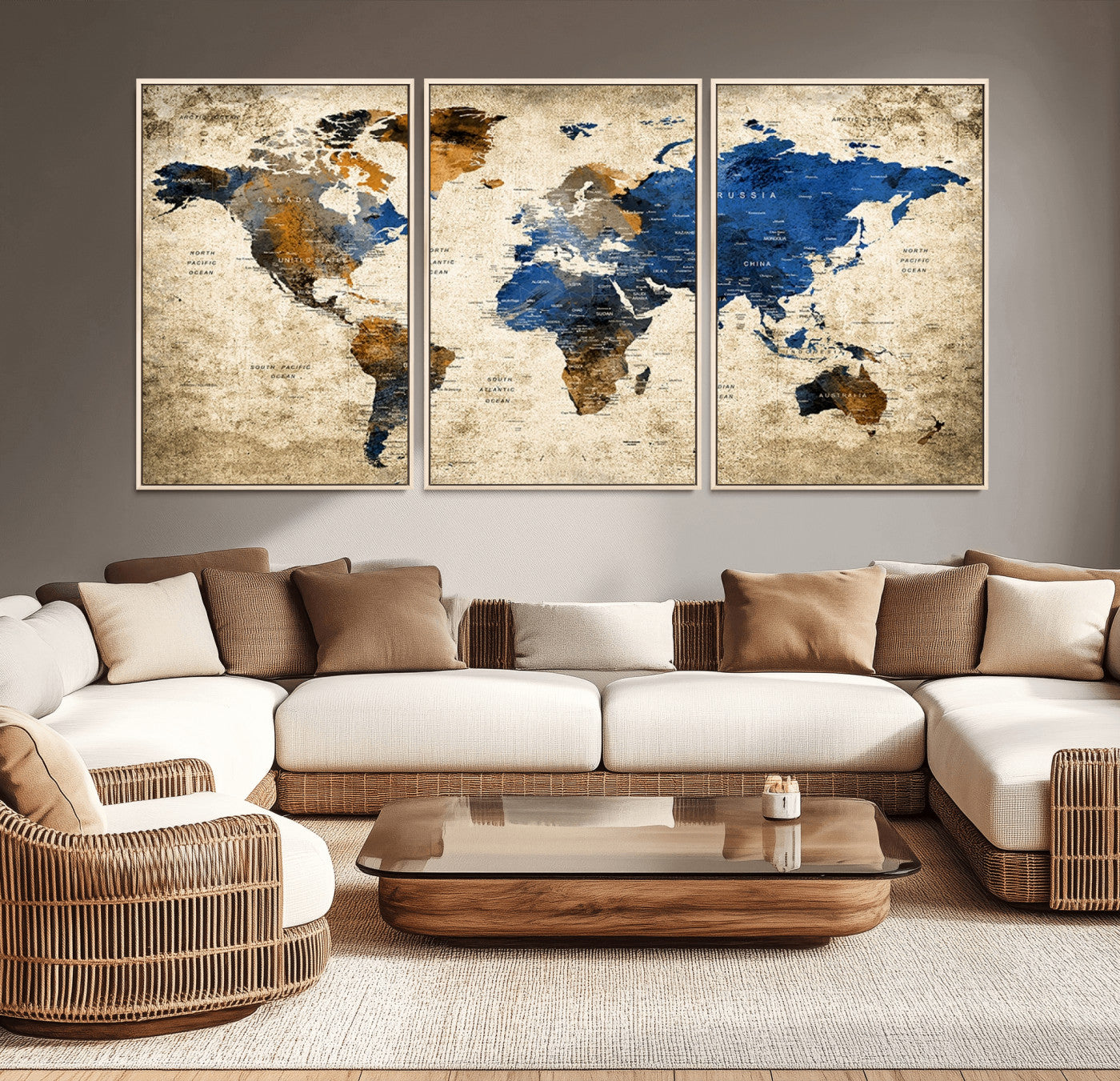 MGV-FC-60X30-3P - Push Pin World Map Canvas Print – Framed Wall Art for Couples to Track Their Travels – Anniversary