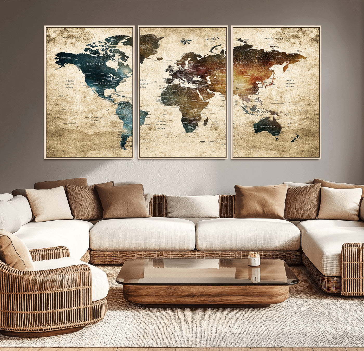 -Push Pin World Map Canvas Print – Framed Wall Art for Couples to Track Their Travels – Anniversary
