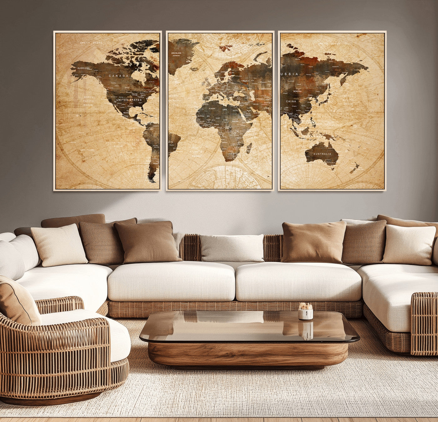13813-MGV-CV-36X24-Push Pin World Map Canvas Print – Framed Travel Tracker Wall Art for Couples, Perfect Anniversary Gift and Home Decor