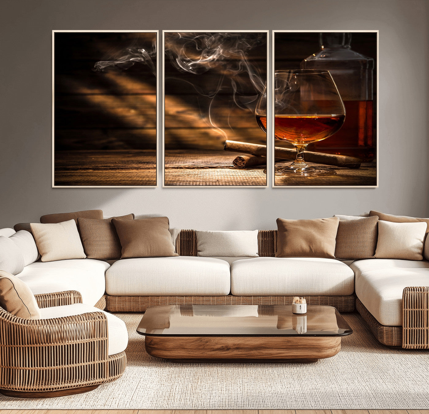 MGV-FC-60X30-3P - Whiskey and Cigar Wall Art Canvas Print