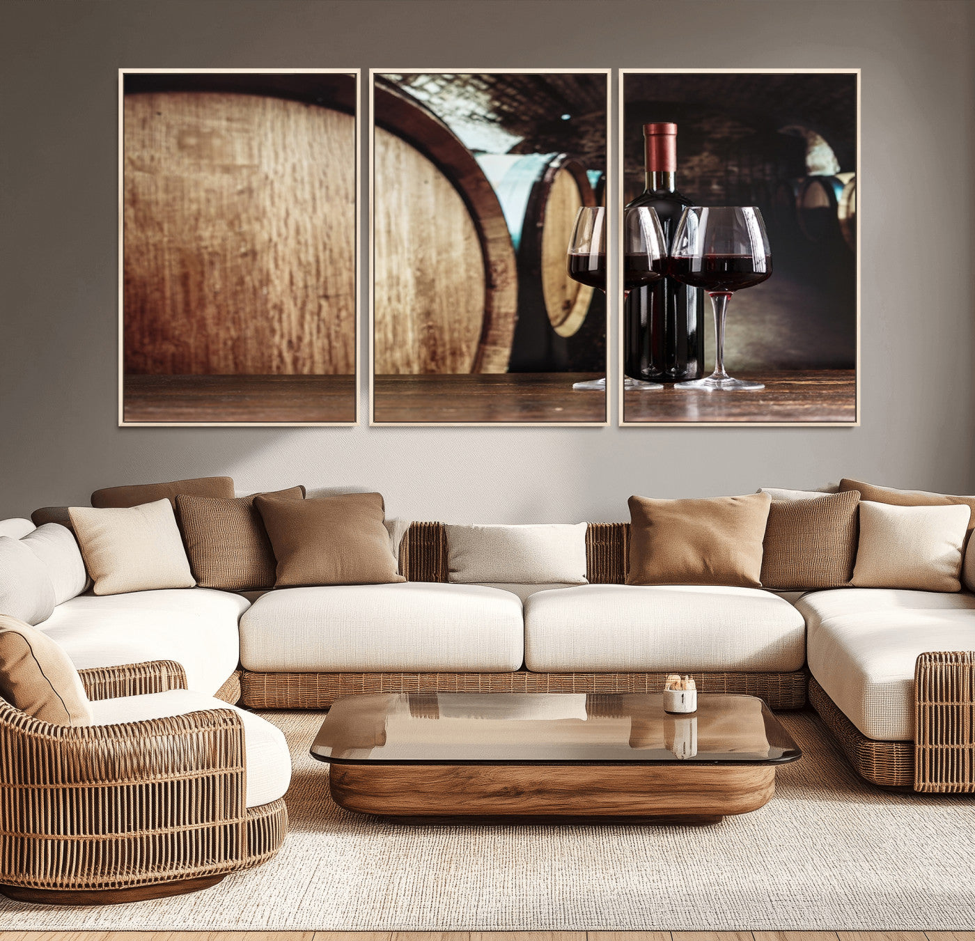 MGV-FC-60X30-3P - Wine and Barrel Wall Art Canvas Print
