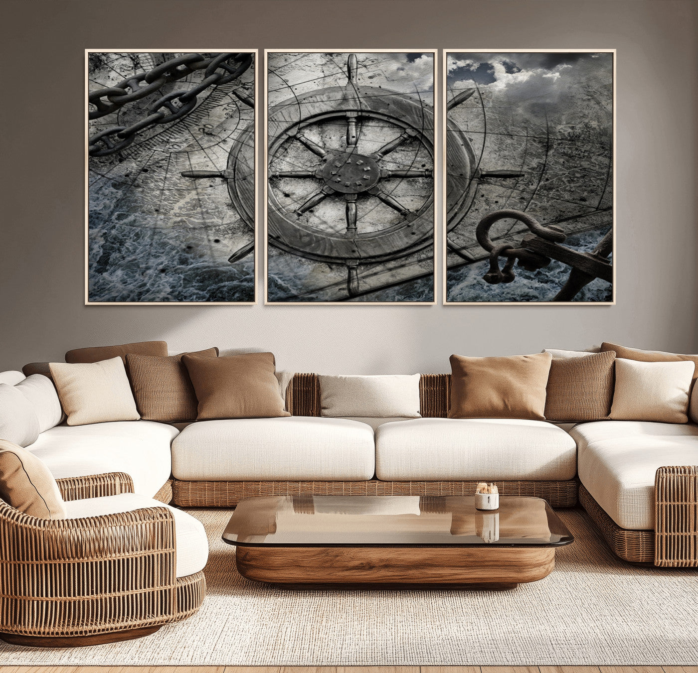 36770-MGV-CV-36X24-Ship Steering Wheel Vintage Wall Art Canvas Print