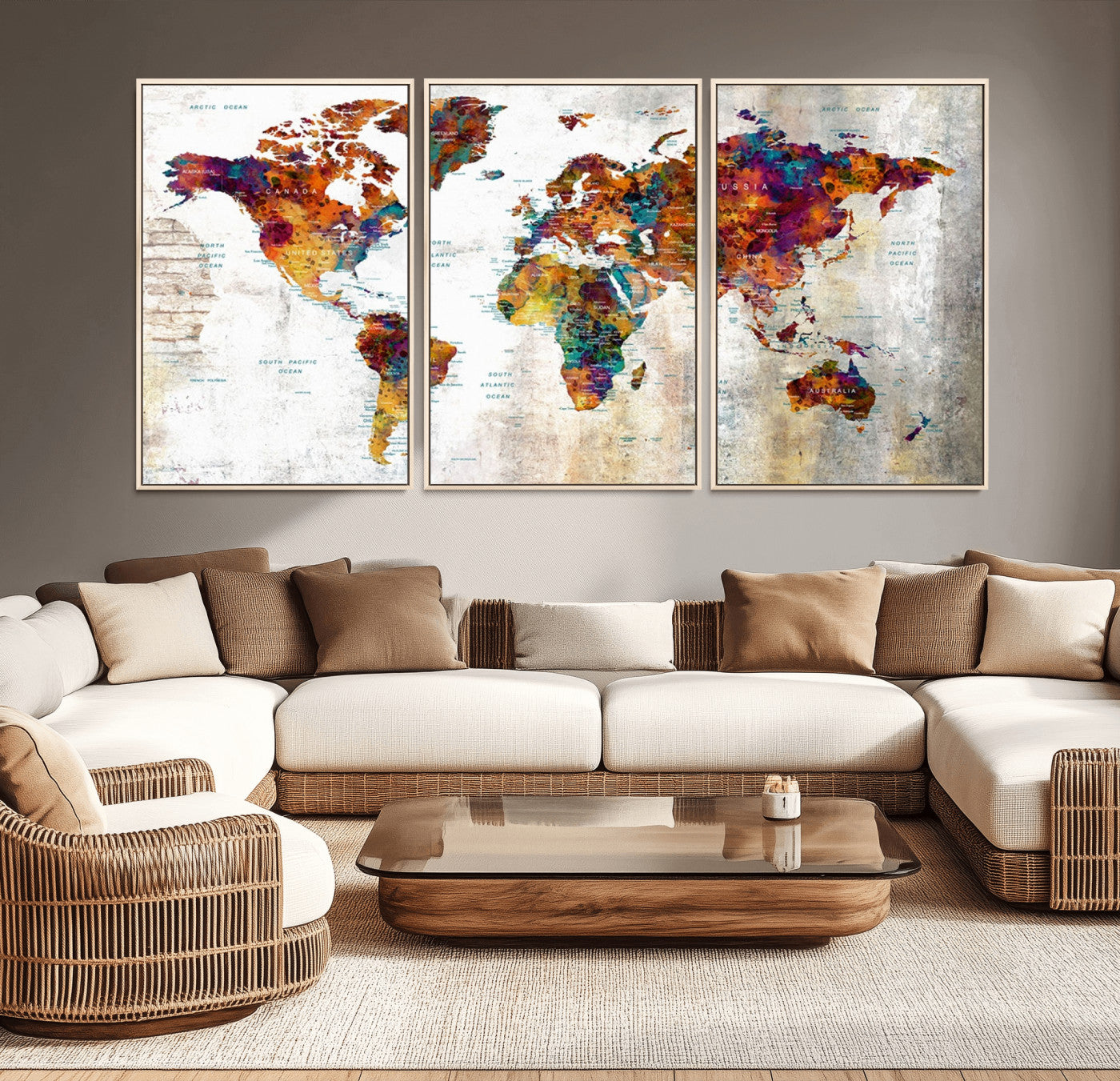MGV-FC-60X30-3P - Push Pin World Map Canvas Print – Framed Wall Art for Couples to Track Their Travels – Anniversary