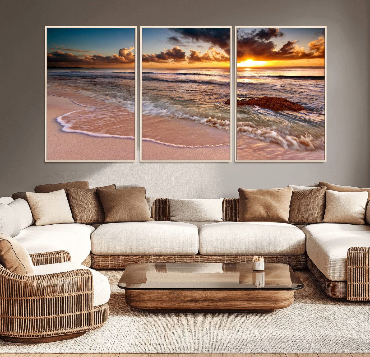 MGV-FC-60X30-3P - Sunset on Ocean Wall Art Canvas Print