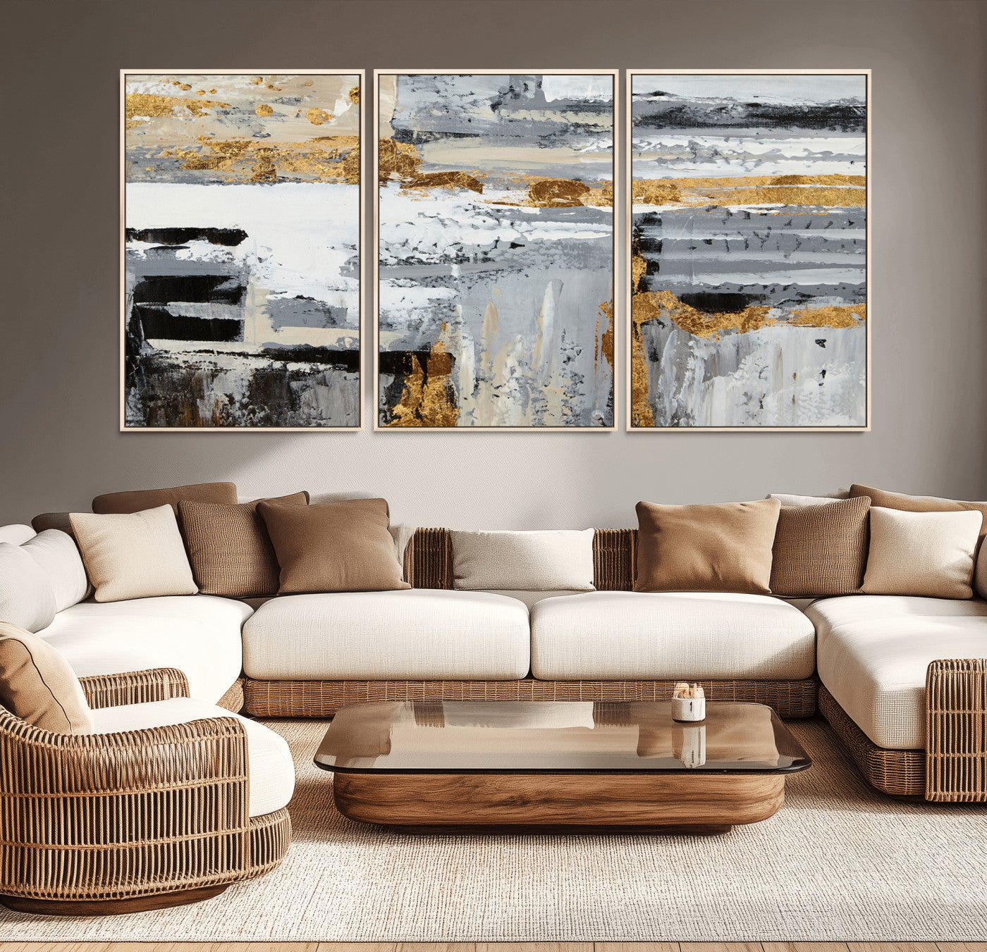 43177-MGV-CV-36X24-Abstract Painting Canvas Wall Art Print Paint Drip Art Brush Strokes Gray Artwork