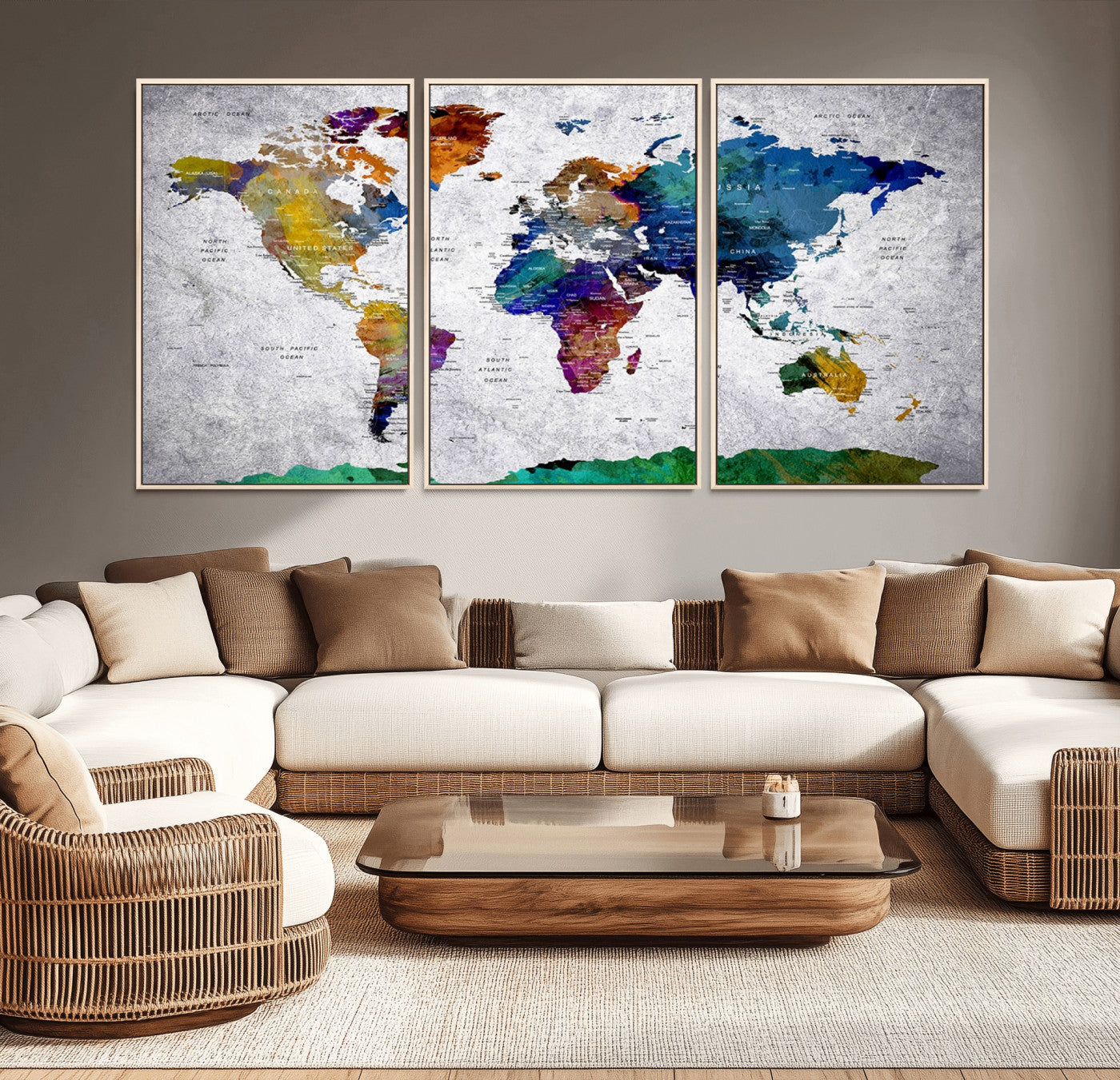 26840-MGV-CV-36X24-Push Pin World Map Canvas Print – Framed Travel Tracker Wall Art for Couples, Anniversary Gift and Modern Home Decor