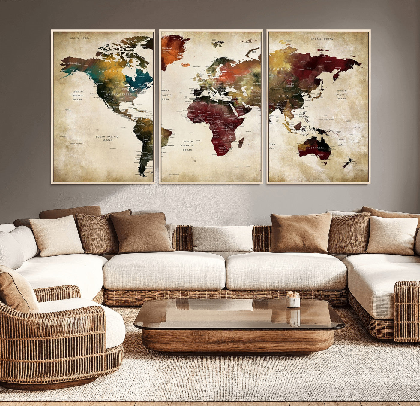 -Large World Map Wall Art Canvas Print, Framed Push Pin Map Art Picture Print, Abstract Traveller Map Perfect Modern Decor Artwork
