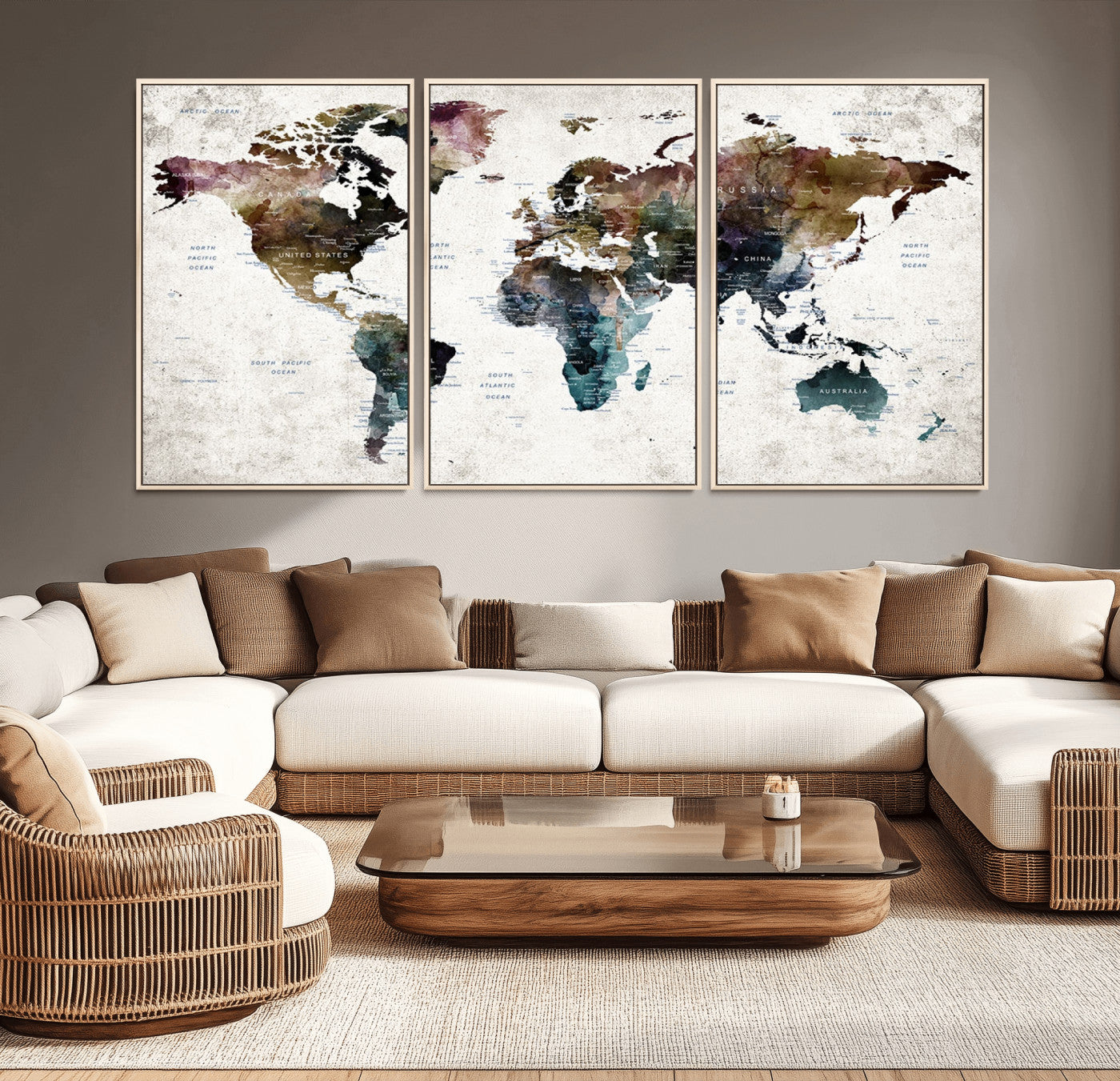 MGV-FC-60X30-3P - Push Pin World Map Canvas Print – Framed Wall Art for Couples to Track Their Travels – Anniversary