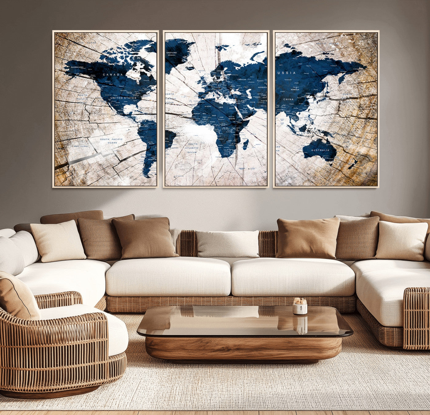 MGV-FC-60X30-3P - Push Pin World Map Canvas Print – Framed Wall Art for Couples to Track Their Travels – Anniversary