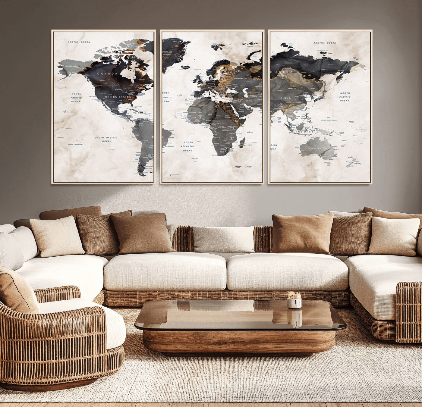 MGV-FC-60X30-3P - Push Pin World Map Canvas Print – Framed Wall Art for Couples to Track Their Travels – Anniversary