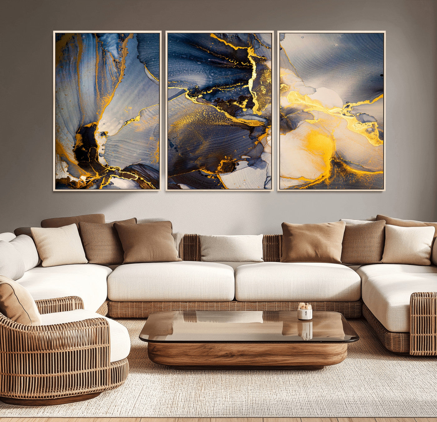 42100-MGV-CV-36X24-Large Abstract Wall Art Print - Gold and Blue Abstract Canvas Wall Art | Fluid Ink Modern Luxury Wall Decor for Living Room Decor