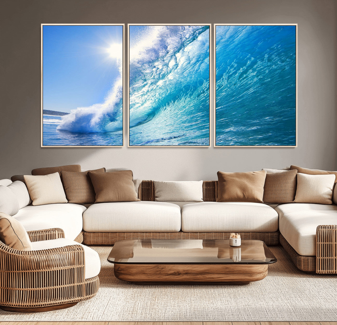 -Blue Big Wave Surfing Ocean Canvas Wall Art Artwork Print