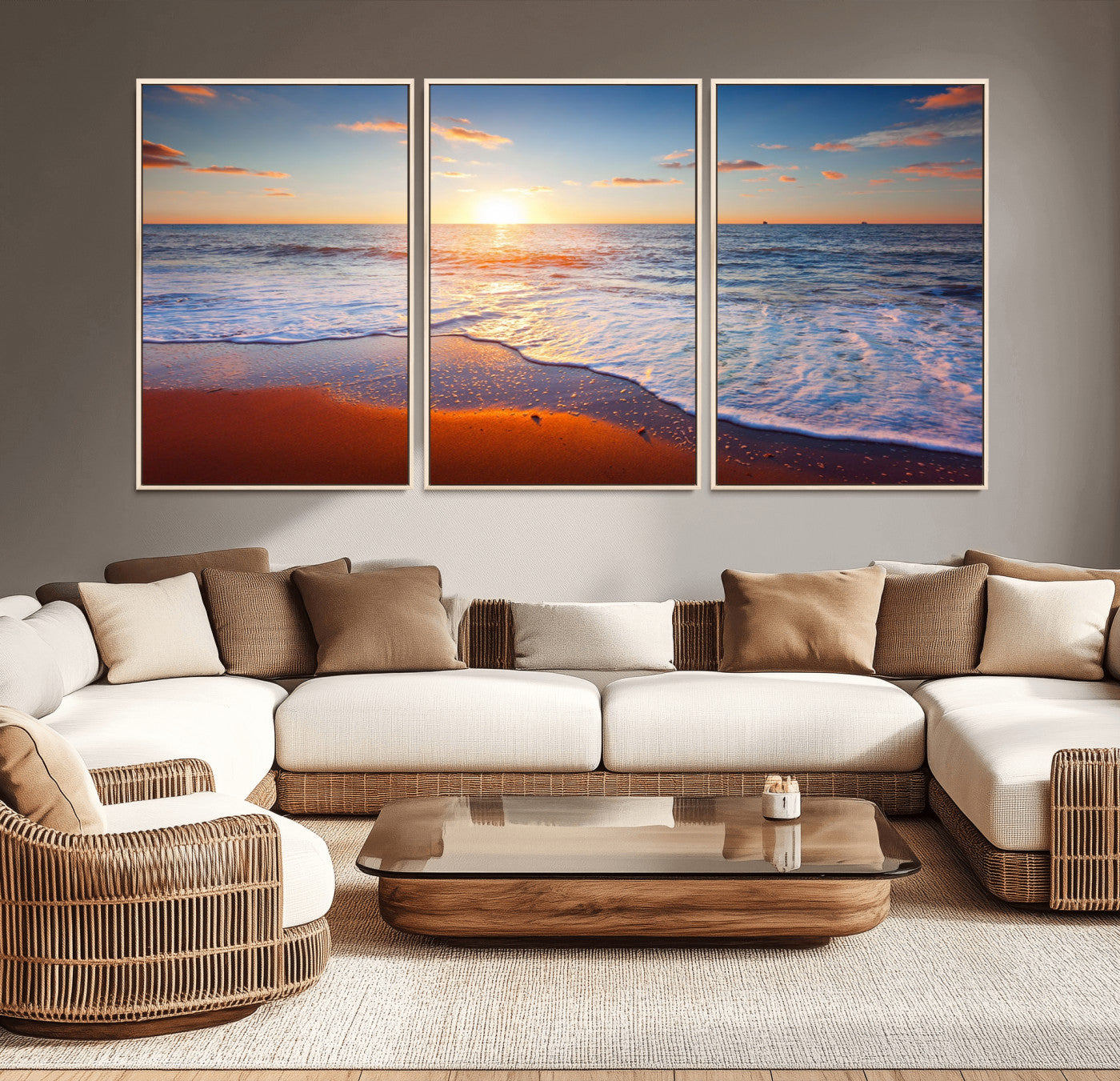 96736-MGV-CV-36X24-Tropical Ocean Sunset Wall Art Canvas Print, Golden Beach Horizon Coastal Island Decor for Home, Office