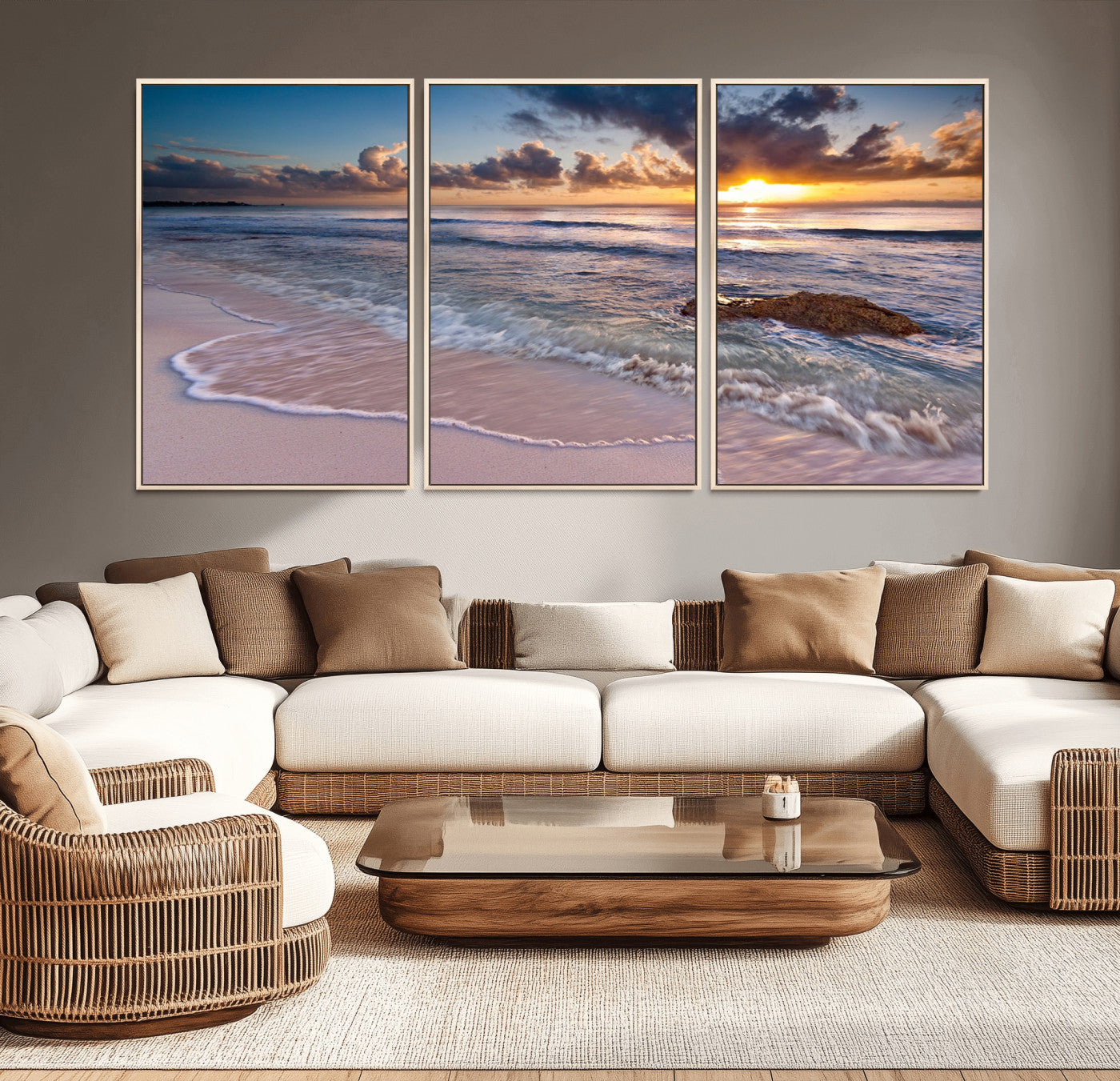 MGV-FC-60X30-3P - Sea Ocean Sunset Beach Wall Art Canvas Print