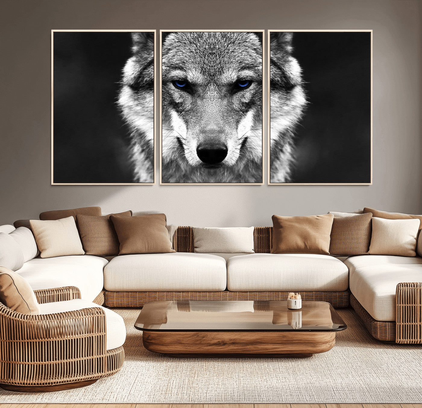 MGV-FC-60X30-3P - Black and White Wild Wolf Wall Art Canvas Print