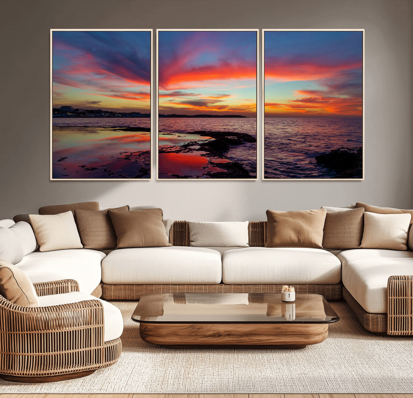 MGV-FC-60X30-3P - Glorious Sunset on The Beach Wall Art Canvas Print