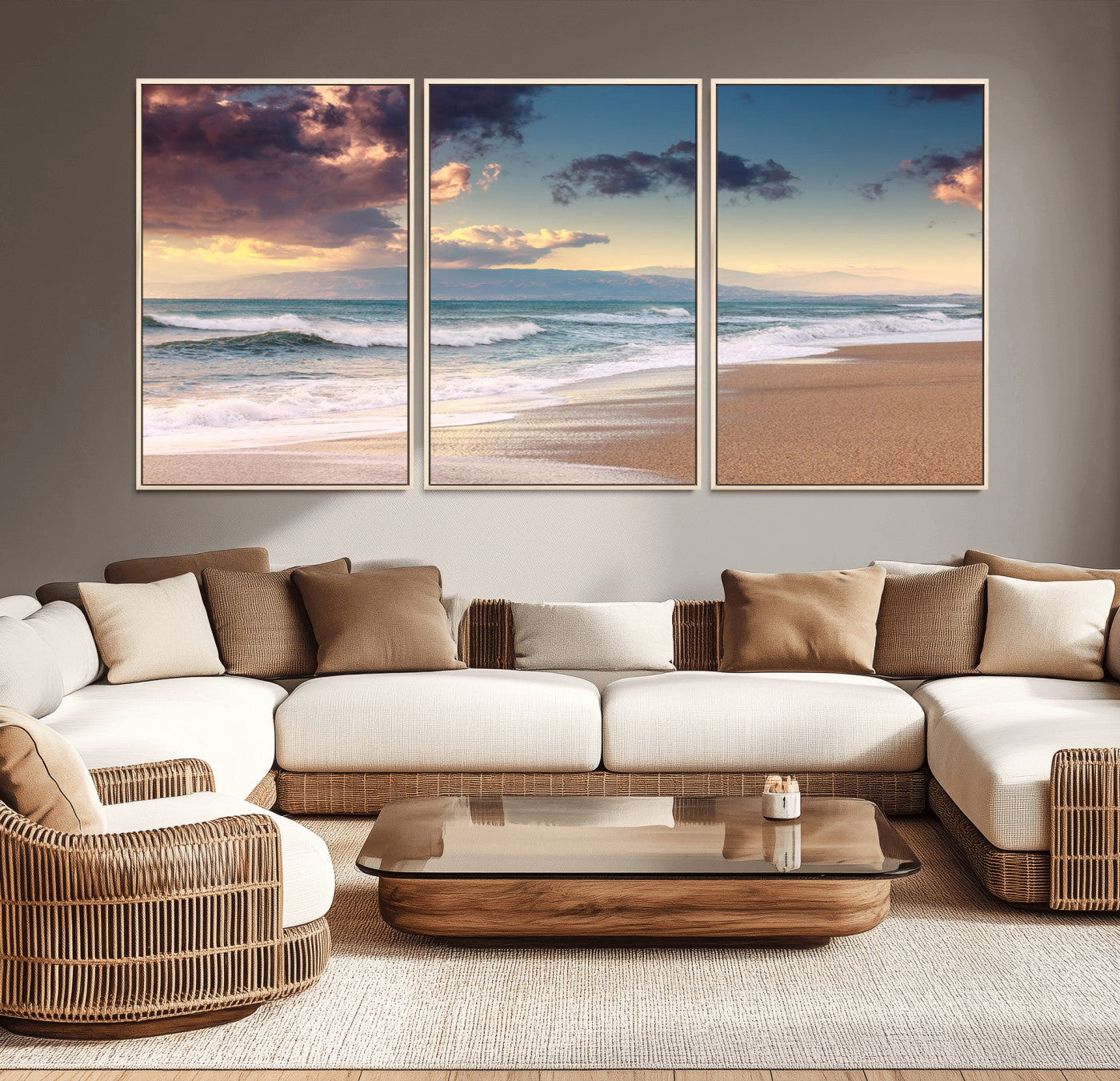 MGV-FC-60X30-3P - Cloudy Weather Beach Sunset Canvas Print | Sunrise Wall Art Canvas Print