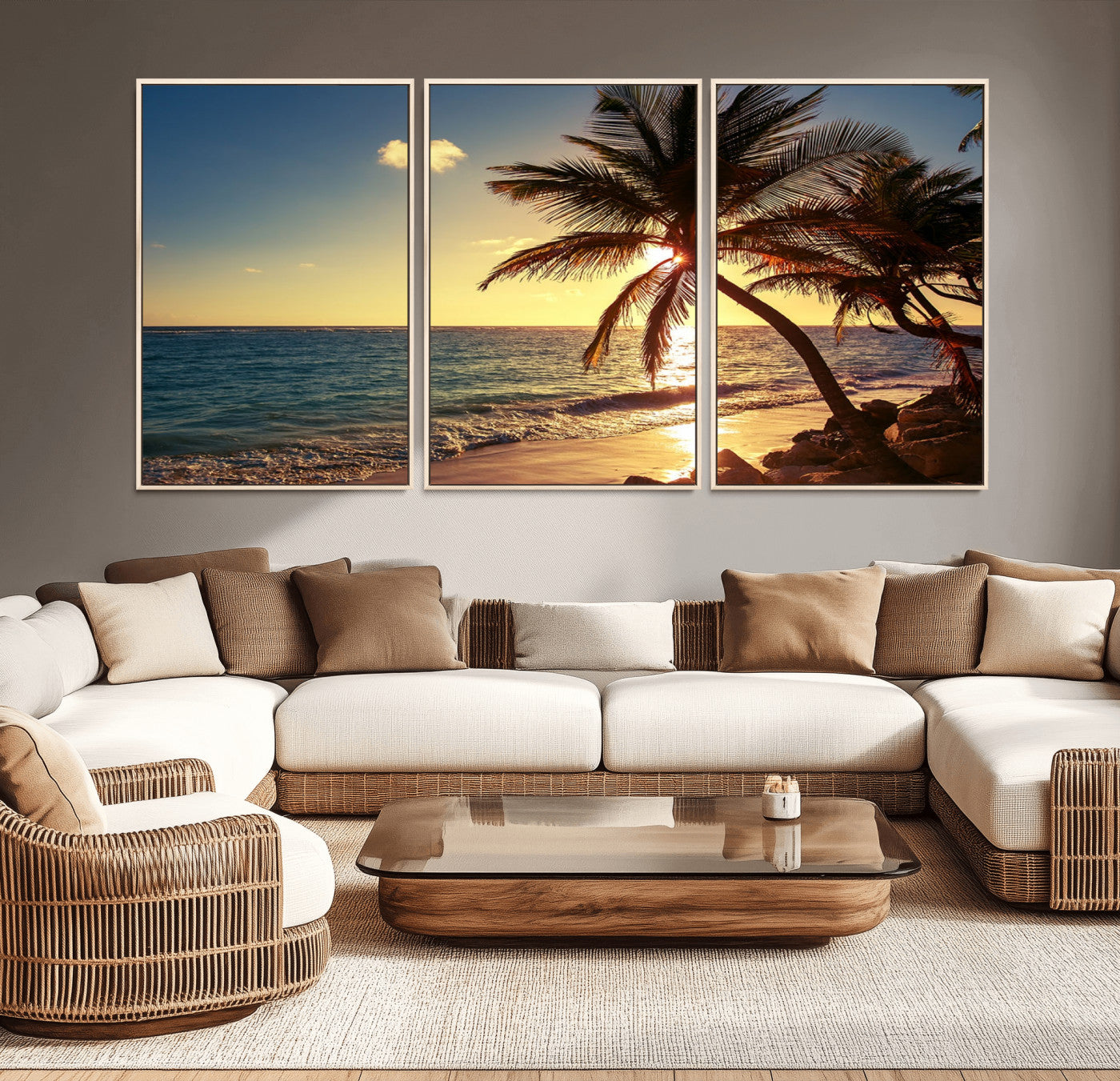 MGV-FC-60X30-3P - Sunset Palm Trees Wall Art Canvas Print