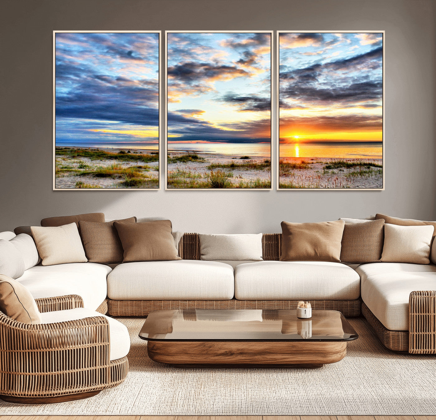 MGV-FC-60X30-3P - Sunset On The Ocean Wall Art Canvas Print