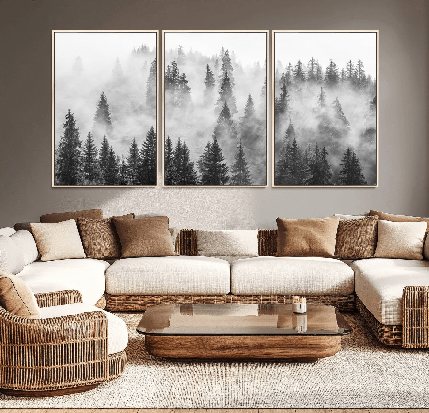 10422-MGV-CV-36X24-Forest Wall Art Print | Foggy Pine Forest Canvas Wall Art - Black and White Nature Decor for Living Room