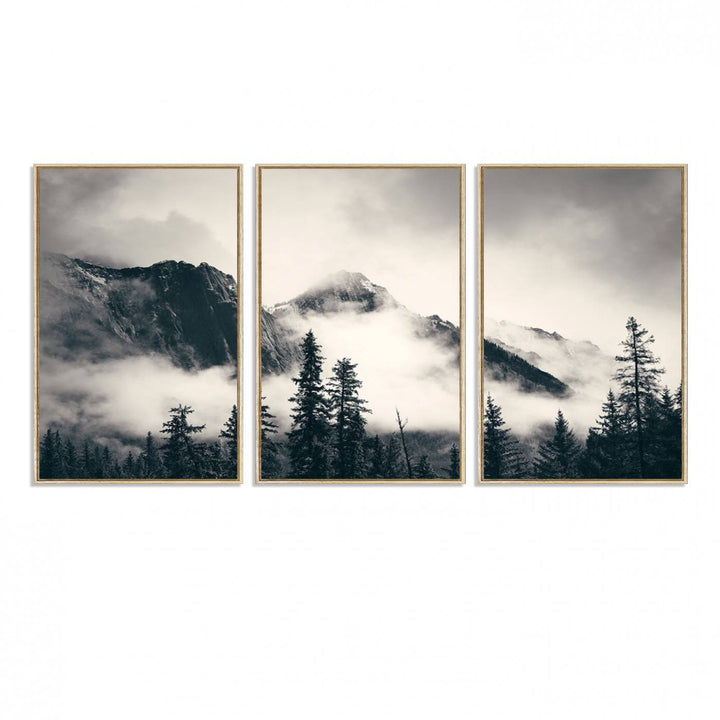 Forest Mountain Print - Black and White Canvas.