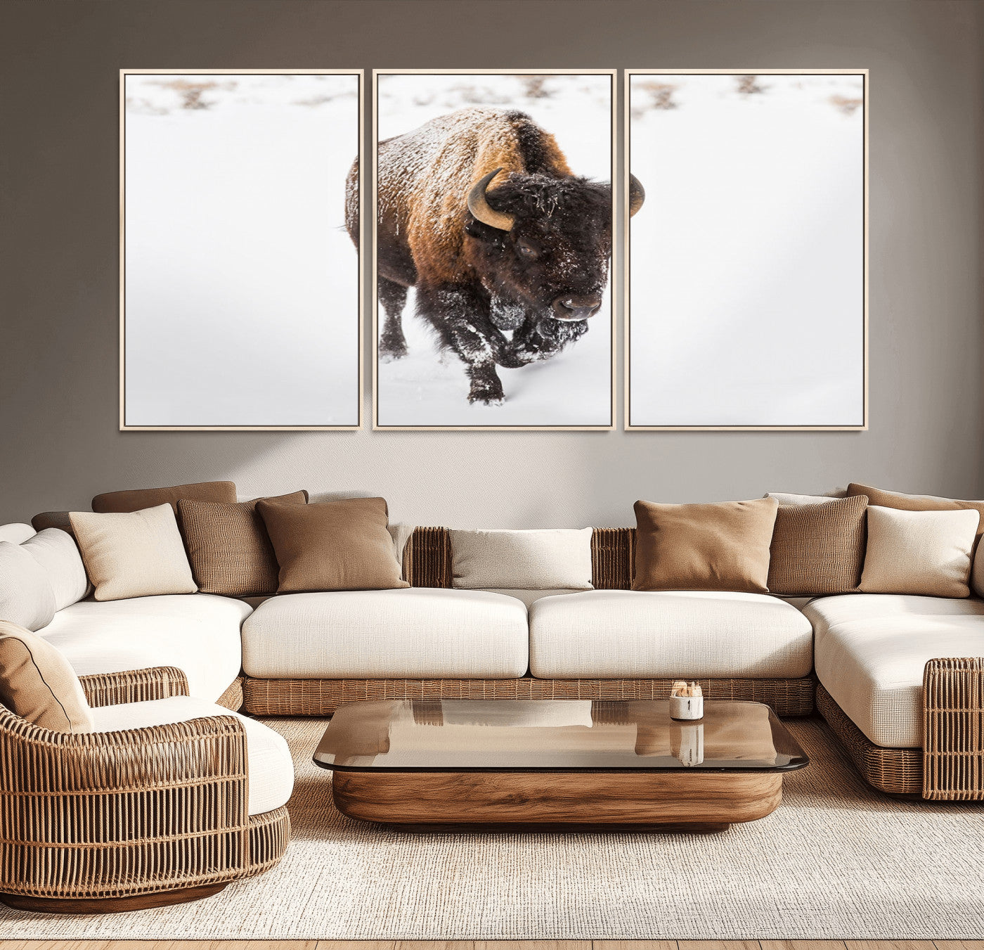 19889-MGV-FC-60X30-3P_Natural-Bison Winter Wall Art Canvas Print For Farmhouse Decor