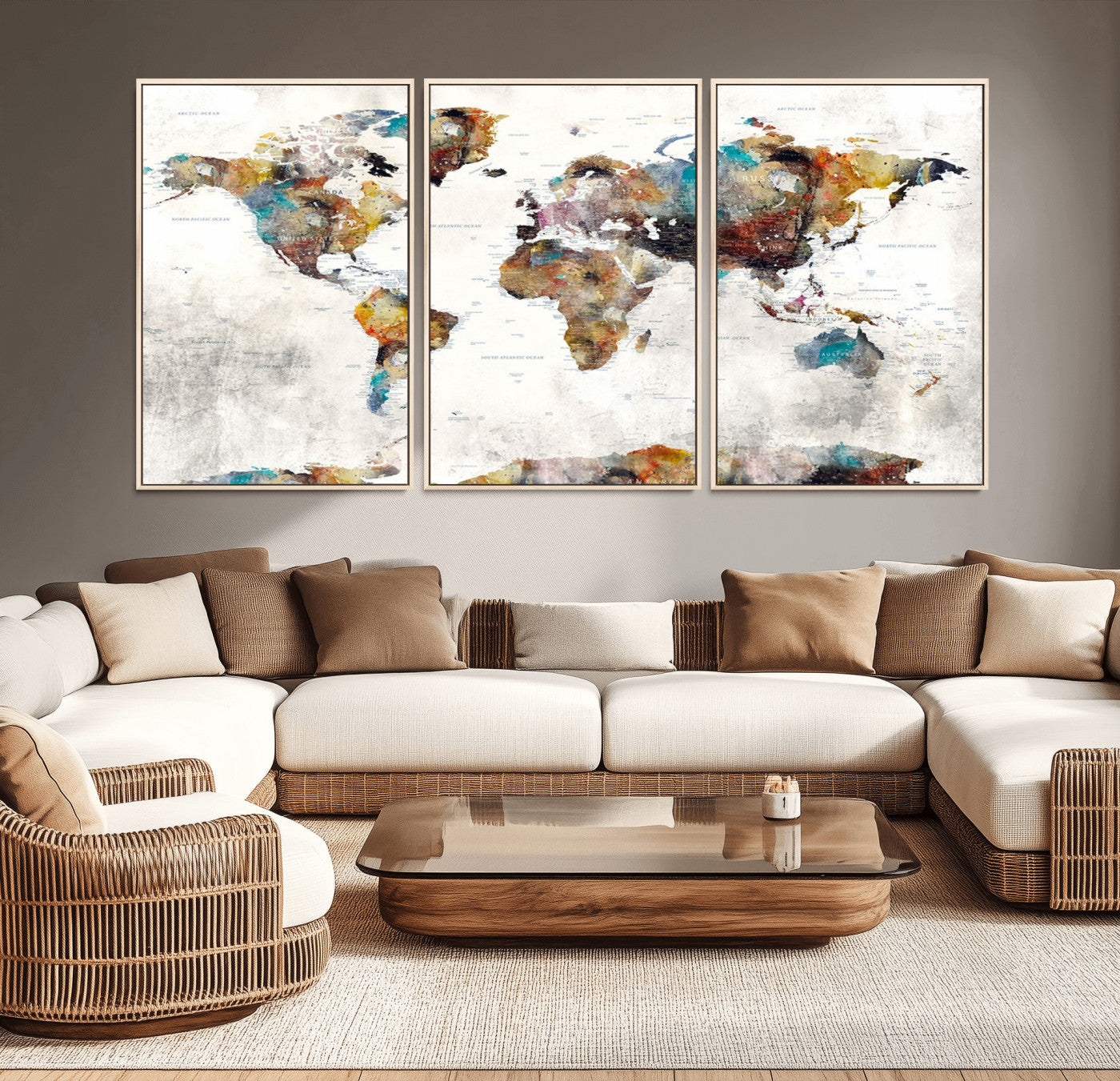 MGV-FC-60X30-3P - Push Pin World Map Canvas Print – Framed Wall Art for Couples to Track Their Travels – Anniversary
