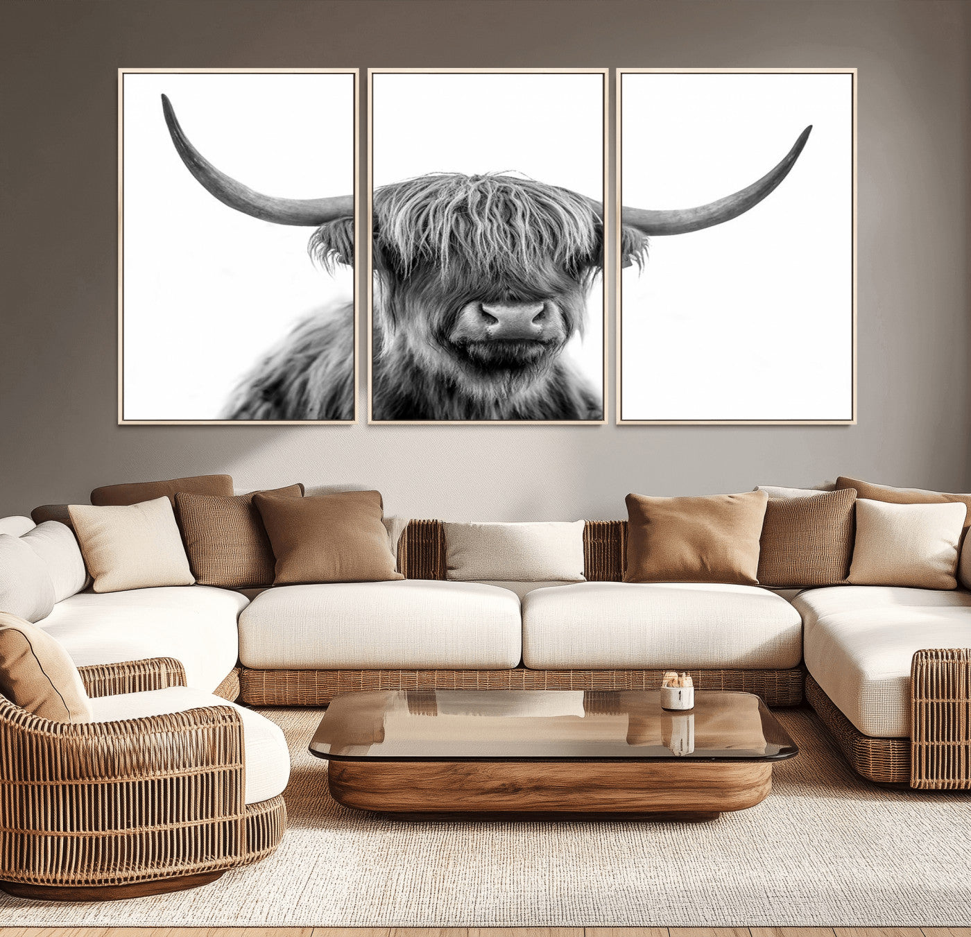 -Scottish Highland Cow Cattle Art Print Wall Art Canvas Print for Farmhouse Decor, Framed Scottish