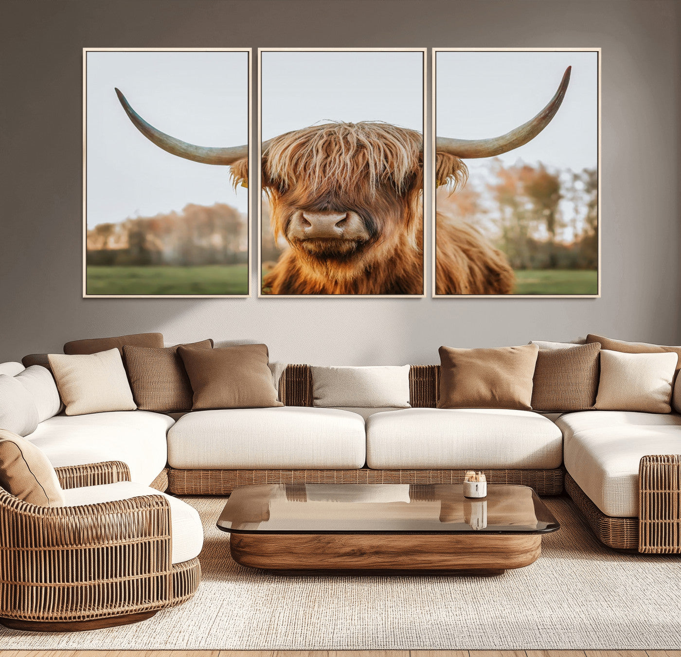 MGV-FC-60X30-3P - Highland Cow Animal Scottish Cattle Art Print Farmhouse Wall Art Canvas Print