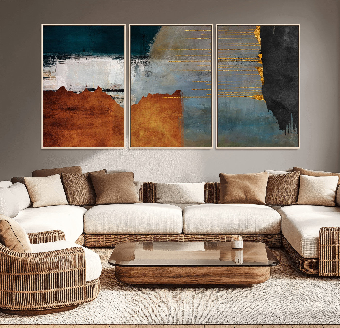MGV-FC-60X30-3P - Modern Abstract Canvas Art Canvas Print - Framed and Ready to Hang Artwork for Contemporary Living