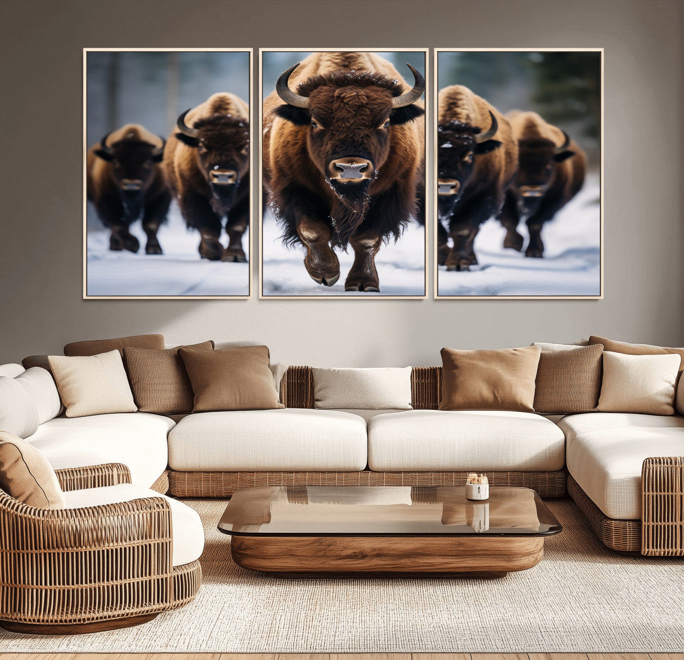 MGV-FC-60X30-3P - Buffalo Wall Art Canvas Print, American Bison Herd Wall Art Canvas Print - Bison Canvas Print