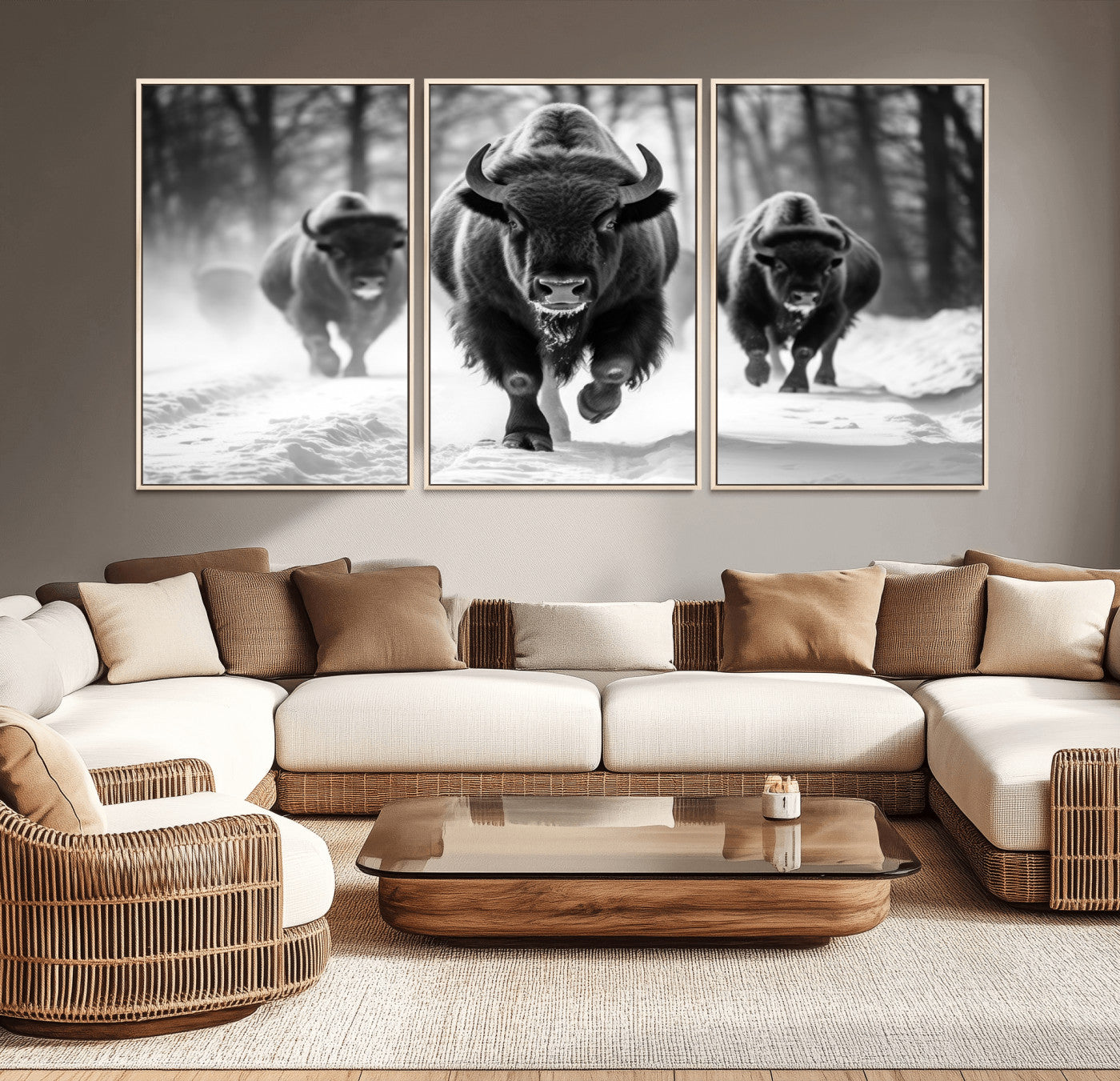 MGV-FC-60X30-3P - Buffalo Wall Art Canvas Print, Bison Family Wall Art Canvas Print