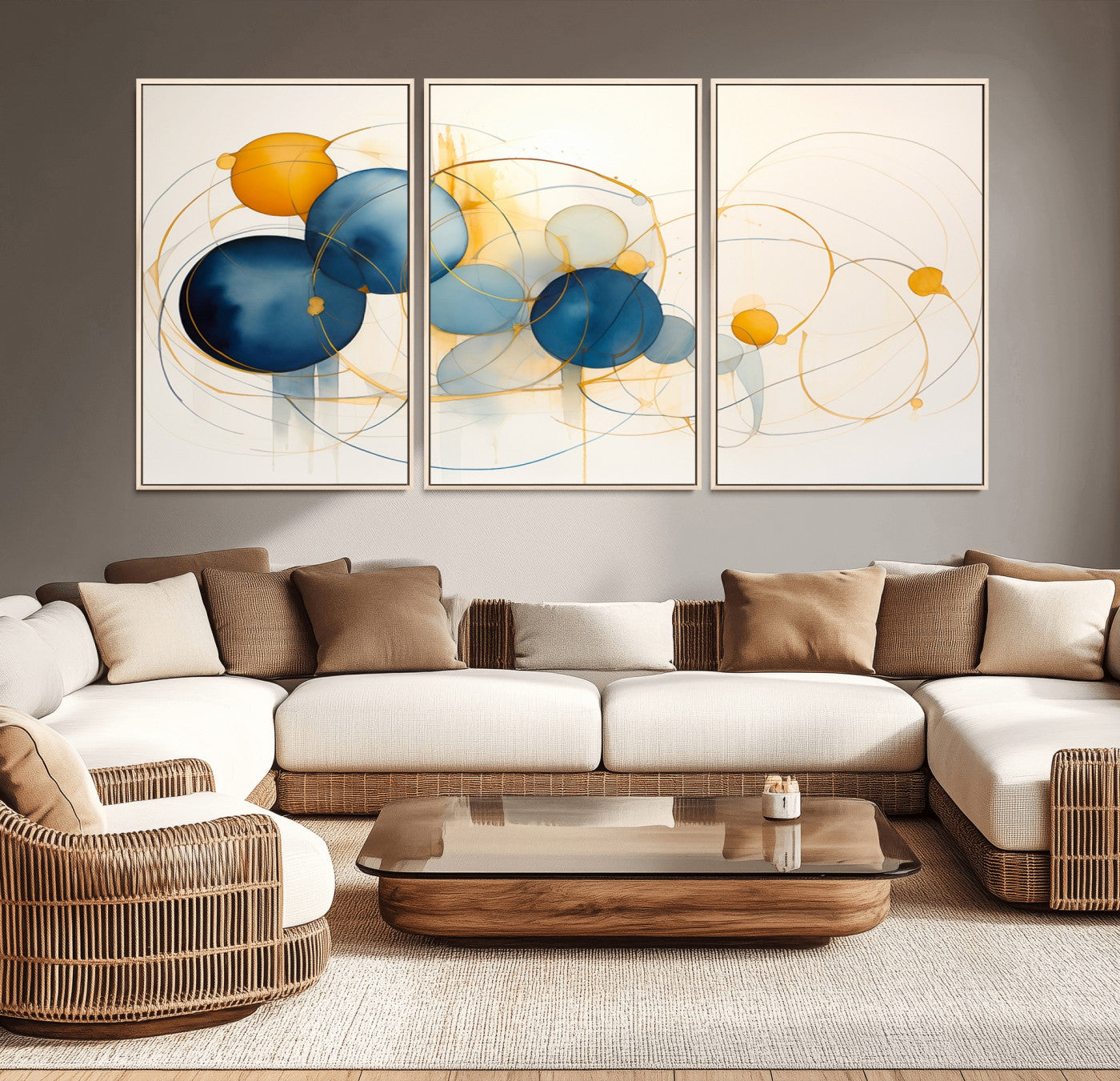 -Geometric Blue Orange Abstract Wall Art Canvas, Geometric Blue Orange Canvas Print