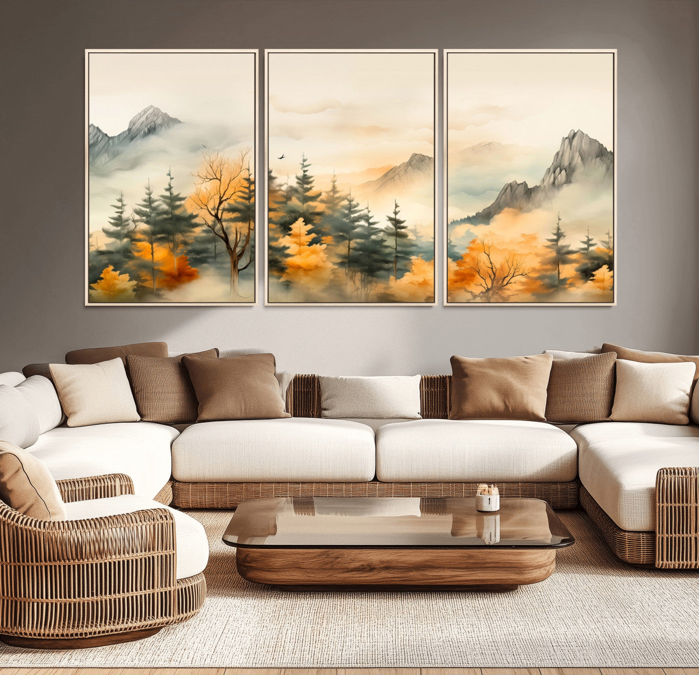 79192-MGV-CV-36X24-Abstract Watercolor Mountains and Trees Autumn Art, Watercolor Mountains and Trees Canvas Print