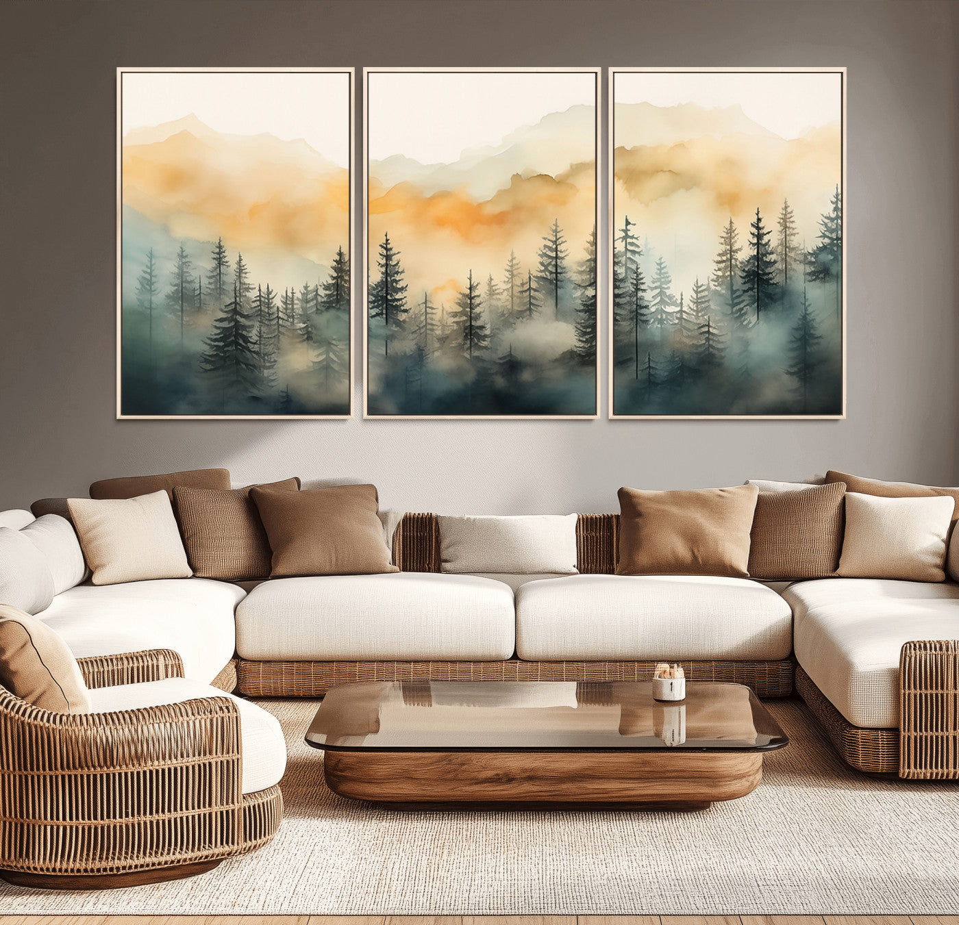 -Abstract Forest Print - Mountain Wall Art | Autumn Landscape Canvas Print for Living Room, Bedroom,