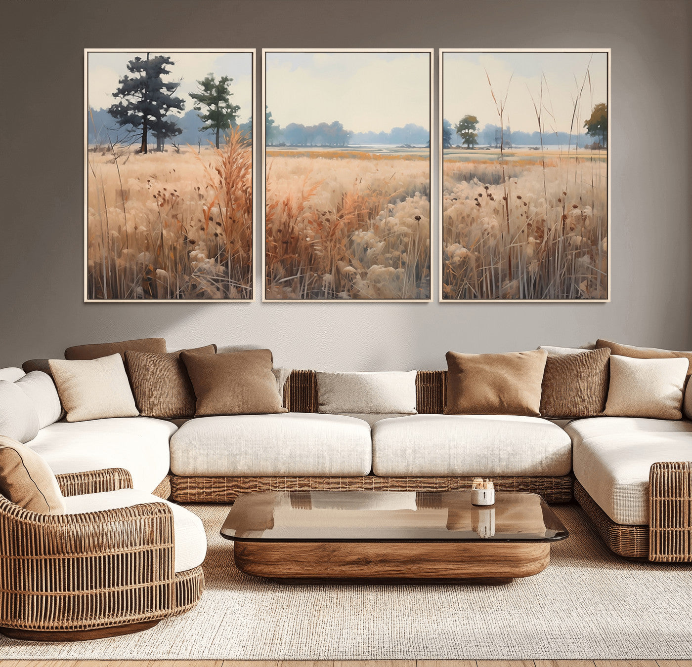 98822-MGV-CV-36X24-Golden Fields Canvas Wall Art Print – Serene Landscape of Nature’s Tranquility in Minimalist Modern