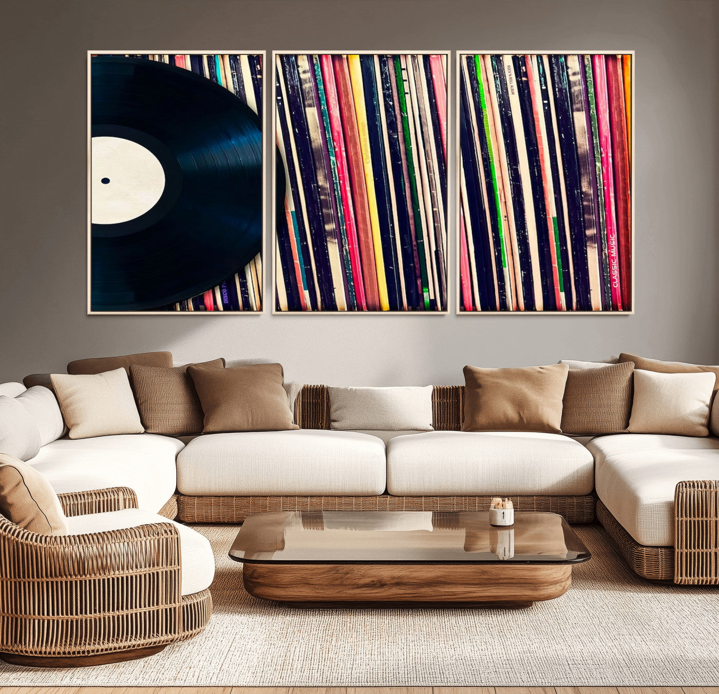 MGV-FC-60X30-3P - Vinyl Record and Album Collection Canvas Wall Art - Retro Music Decor for Living Room, Vintage Vinyl Lover’s Set